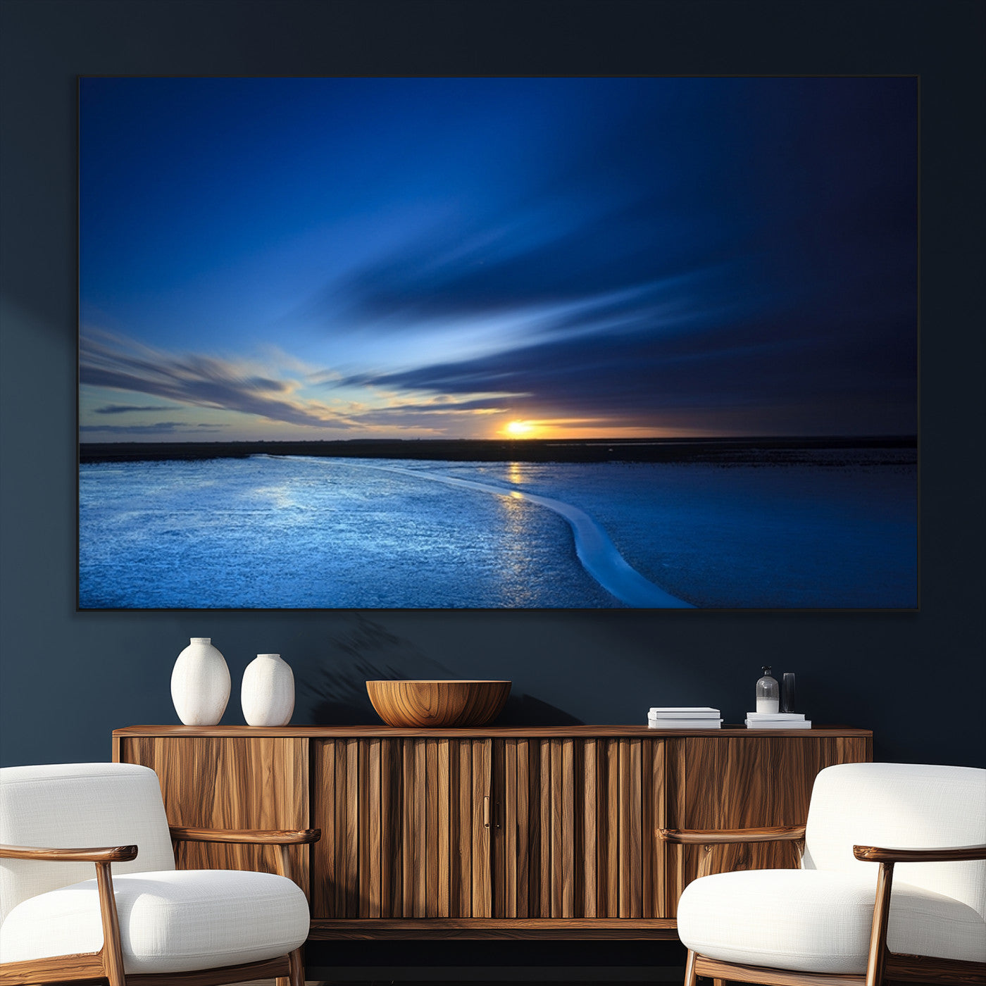 SEG-FC-51X34_Oversize - Blue Sunset Ocean Canvas Wall Art Print – Serene Coastal Horizon Wall Decor for Home or Office –