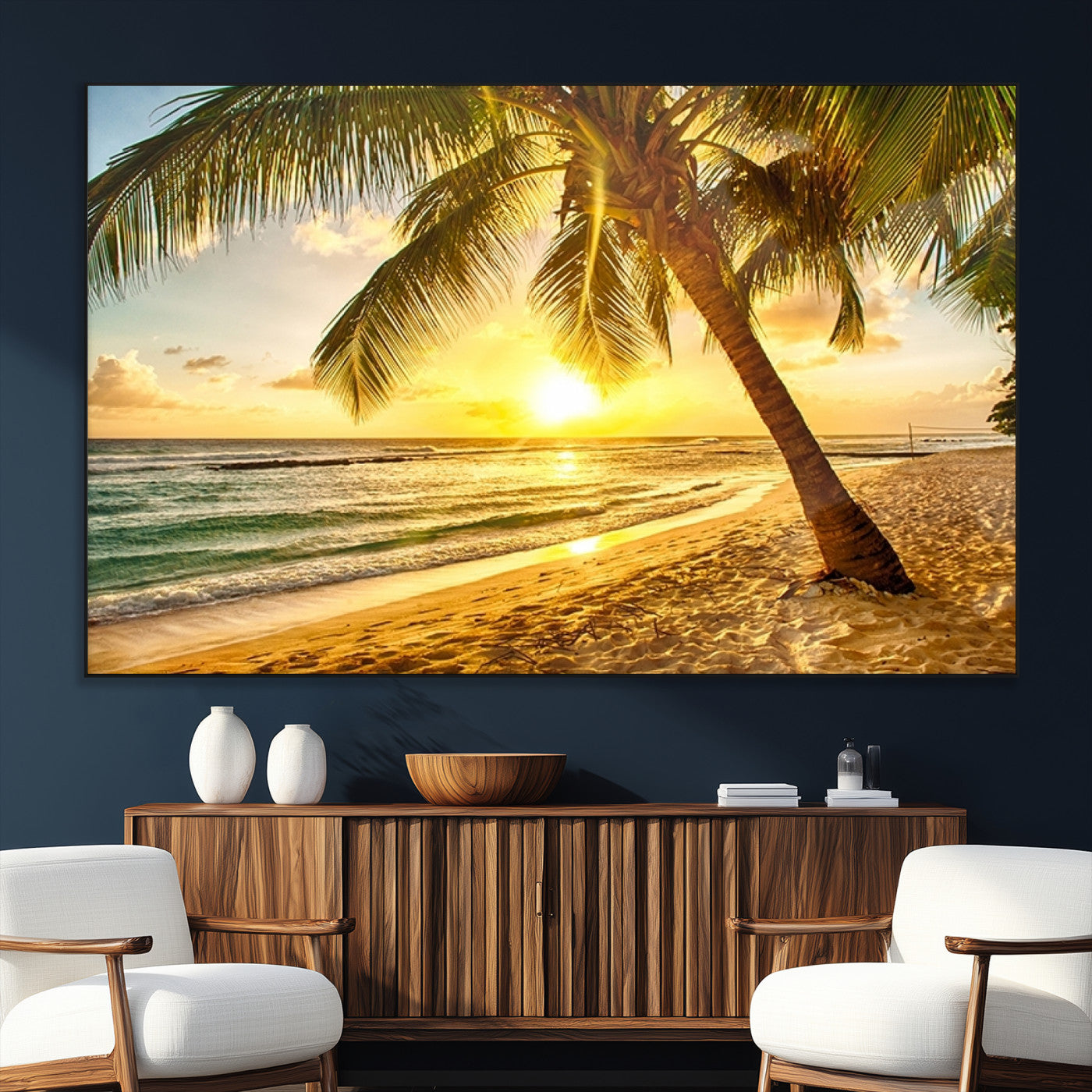 SEG-FC-51X34_Oversize - Beach Sunset Canvas Wall Art Print - Tropical Beach Canvas Wall Art Print – Vibrant Palm Trees and