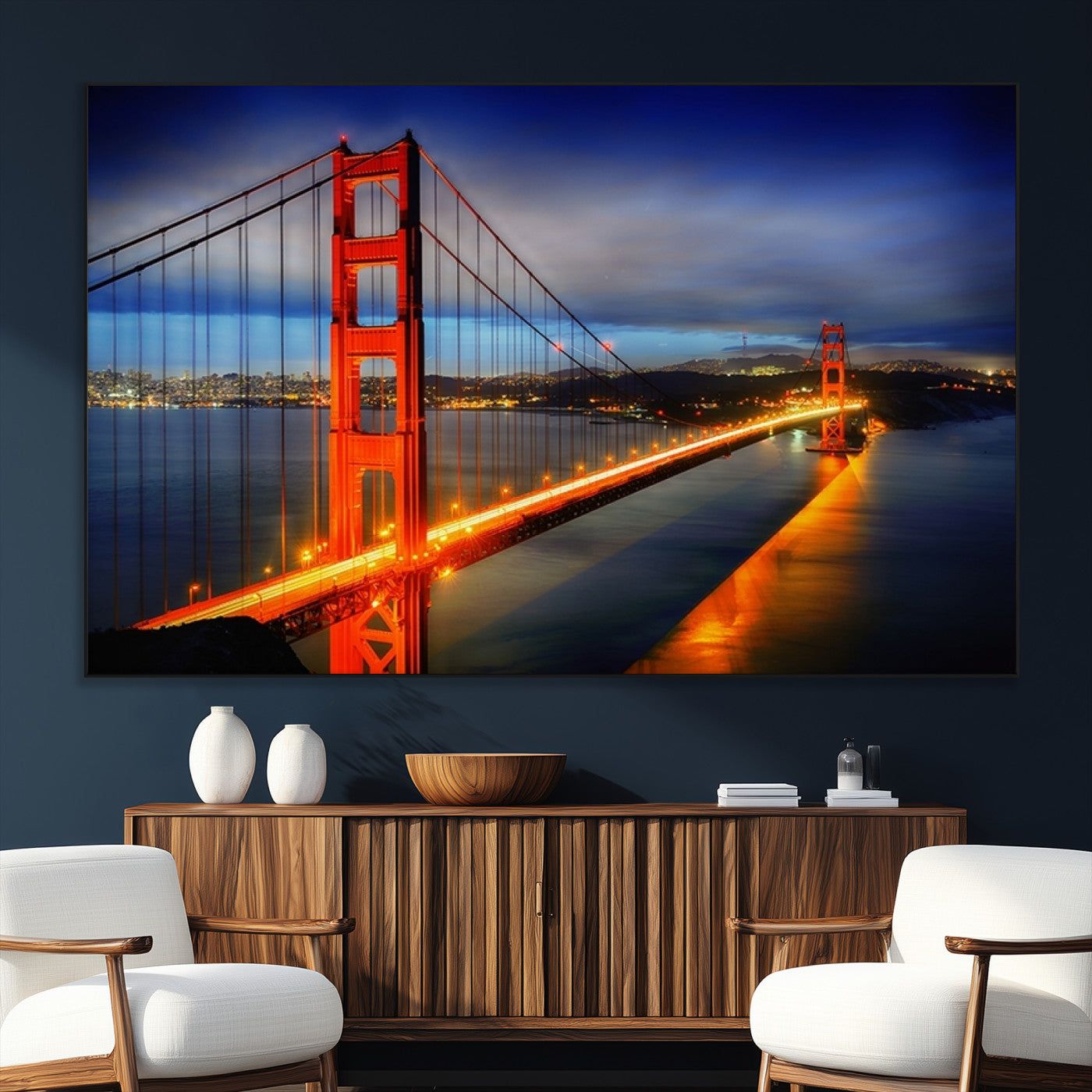 SEG-FC-51X34_Oversize - Large Wall Art San Francisco Canvas Print - Wonderful Golden Gate Bridge at Twilight