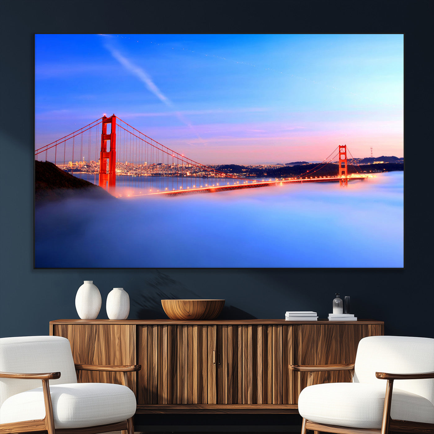 SEG-FC-51X34_Oversize - Large Wall Art San Francisco Canvas Print - Amazing Golden Gate Bridge in Fog