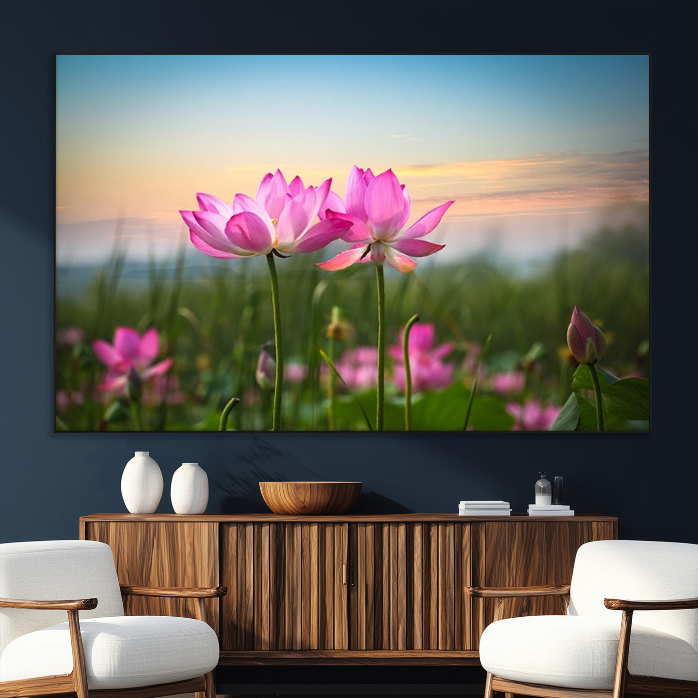 SEG-FC-51X34_Oversize - Pink Flower on the Mountain Canvas Print, Framed Pink Flower Canvas Wall Art