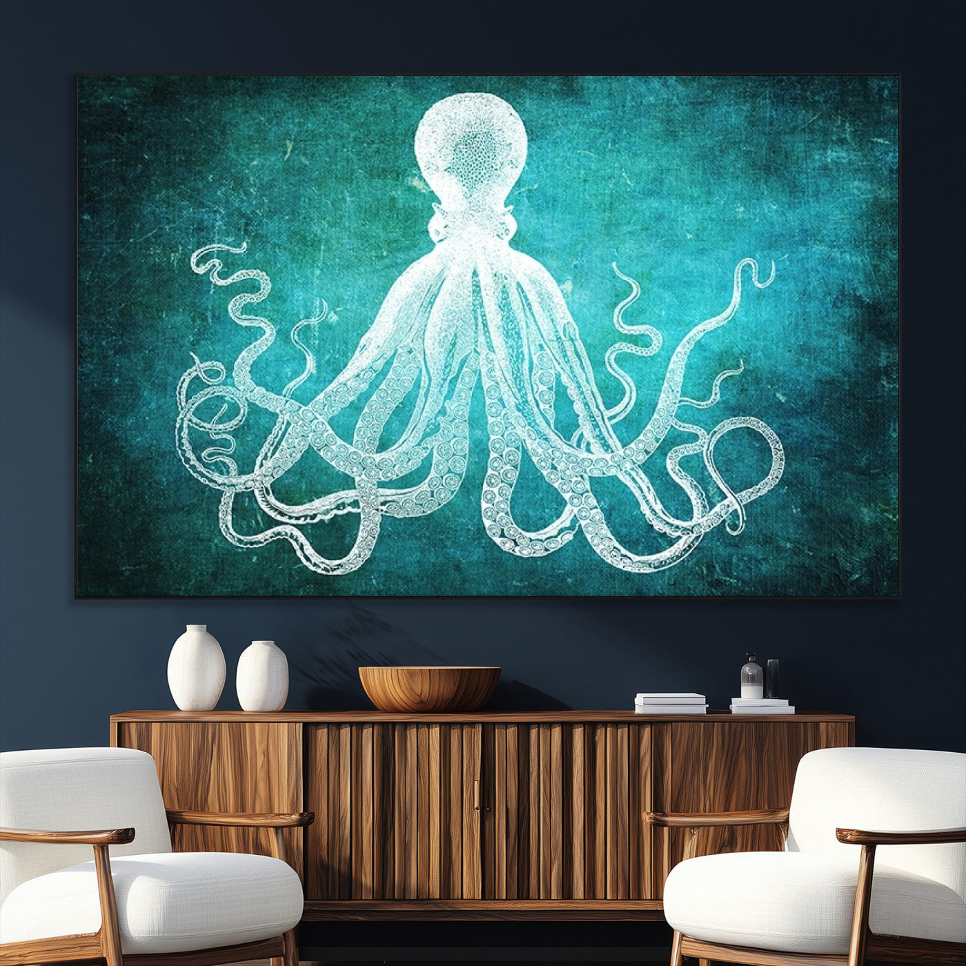 SEG-FC-51X34_Oversize - Green Octopus Abstract Wall Art Canvas Print