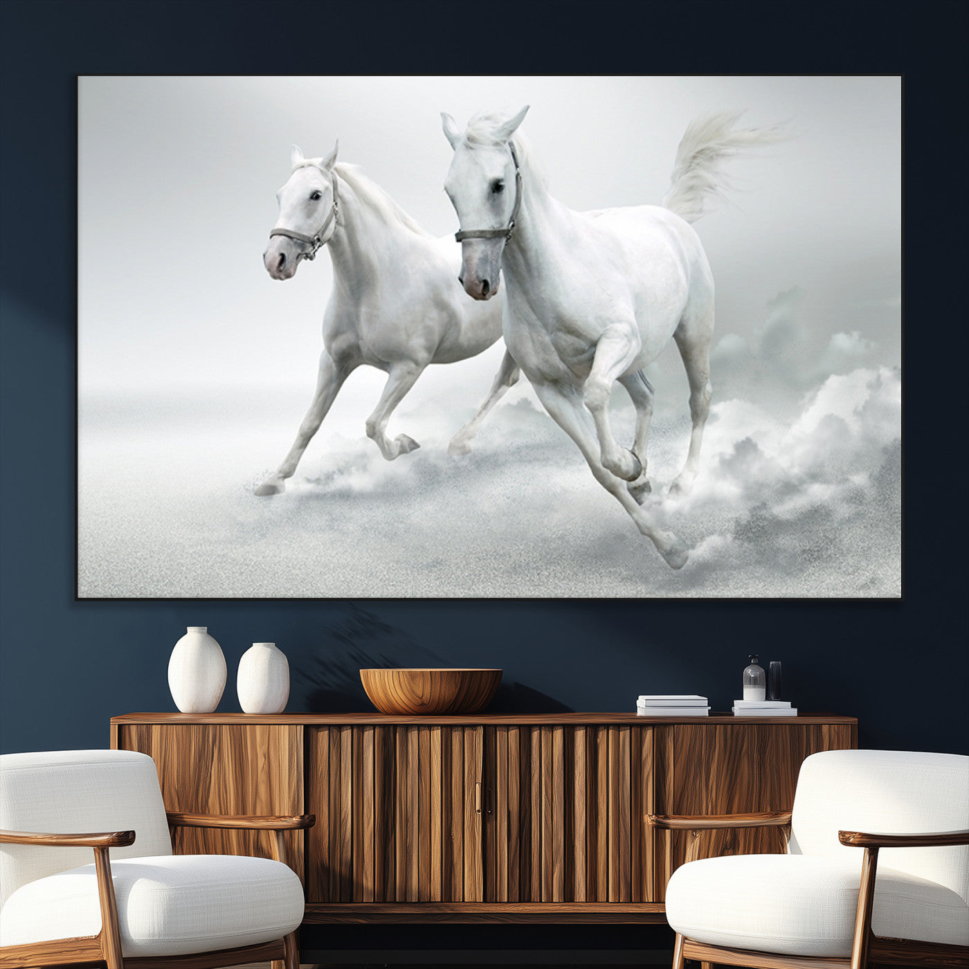 SEG-FC-51X34_Oversize - Large Wall Art Animal Canvas Print - Beautiful Running White Horses