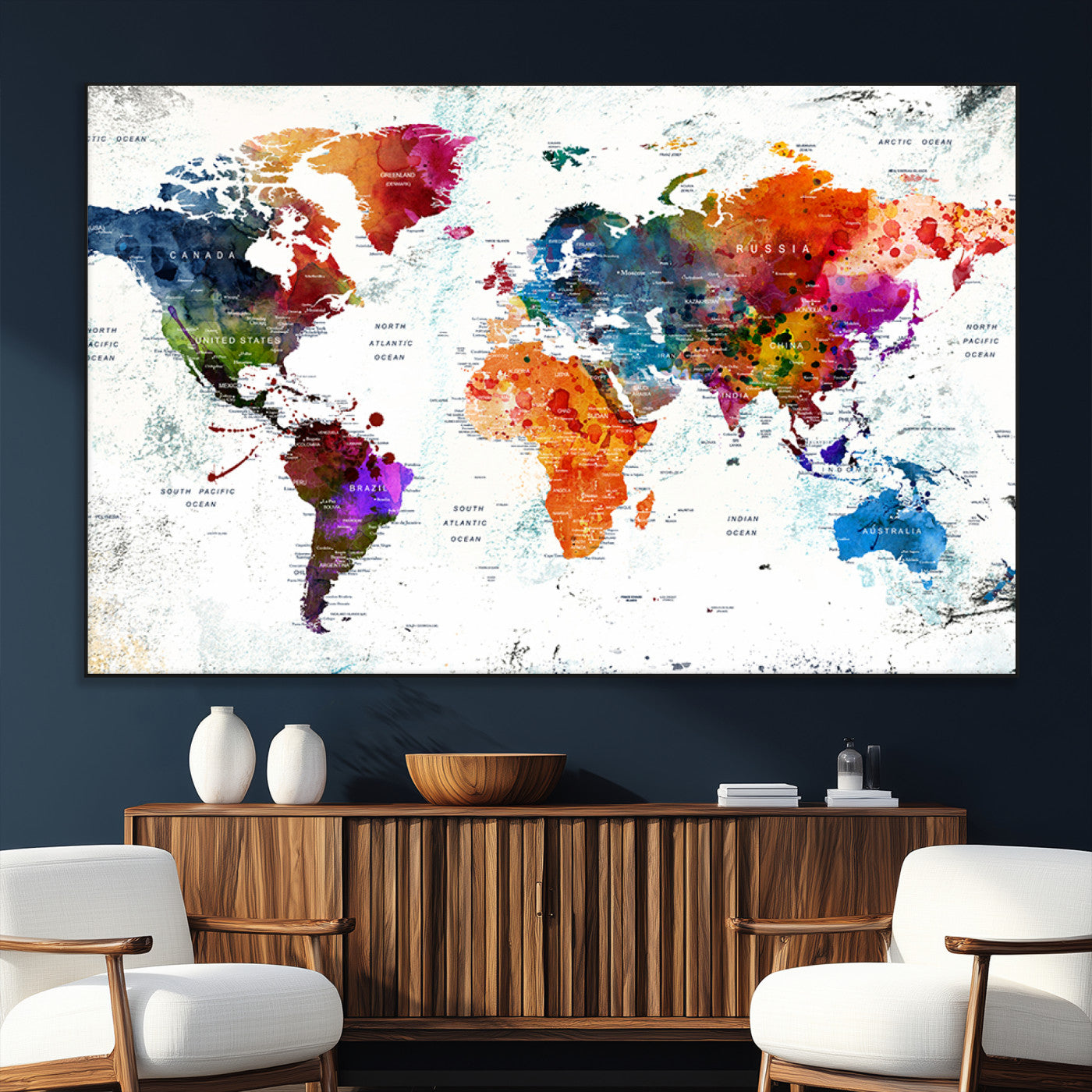 SEG-FC-51X34_Oversize - Push Pin World Map Canvas Print – Framed Wall Art for Couples to Track Their Travels – Anniversary