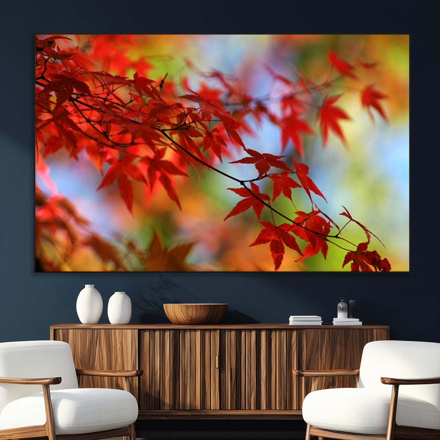 SEG-FC-51X34_Oversize - Red Leaves Autumn Forest Wall Art Canvas, Red Leaves Autumn Forest Canvas Print