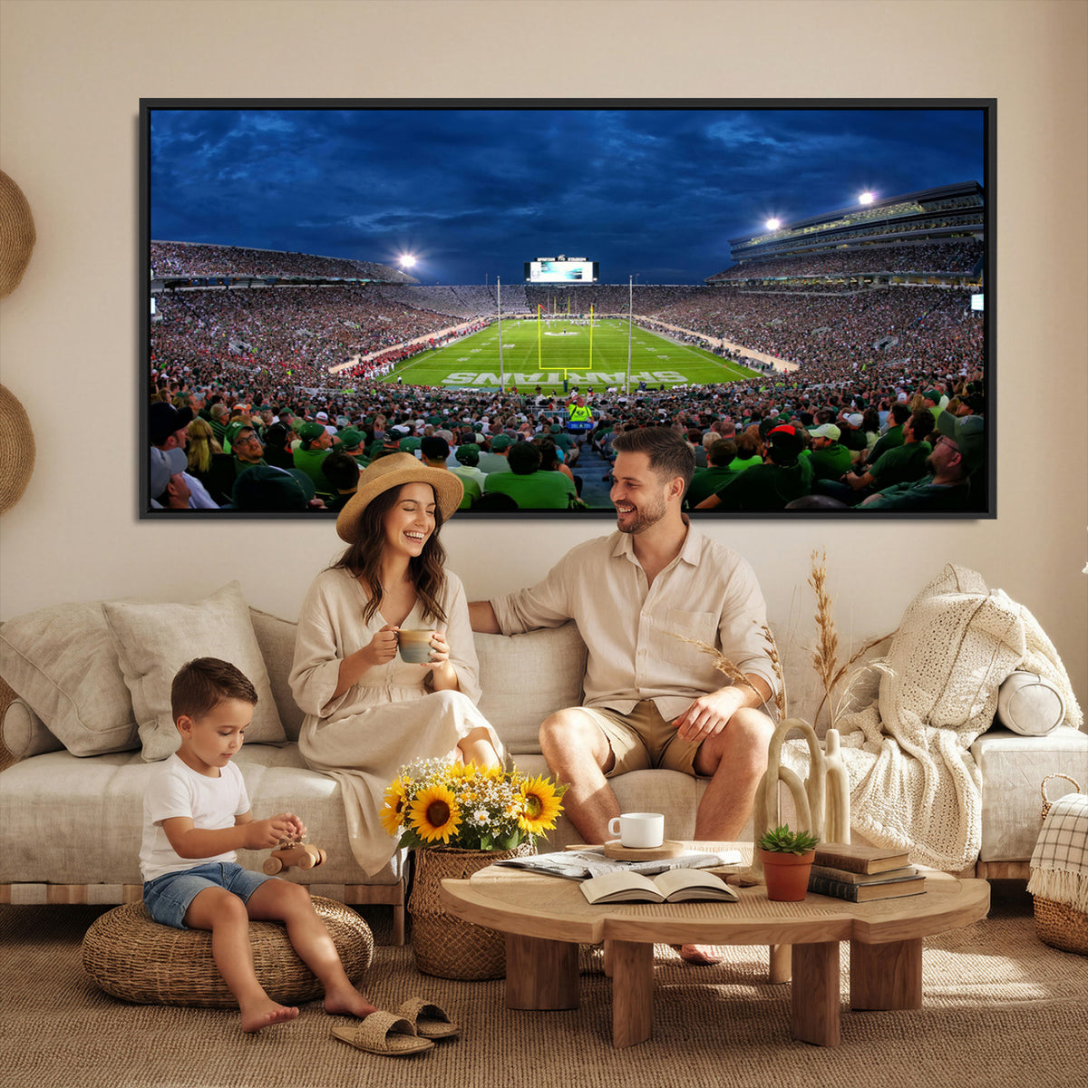 35248-PAN-FL-20X10 - Michigan State Spartans Football Team Print - East Lansing Spartan Stadium Wall Art Canvas Print