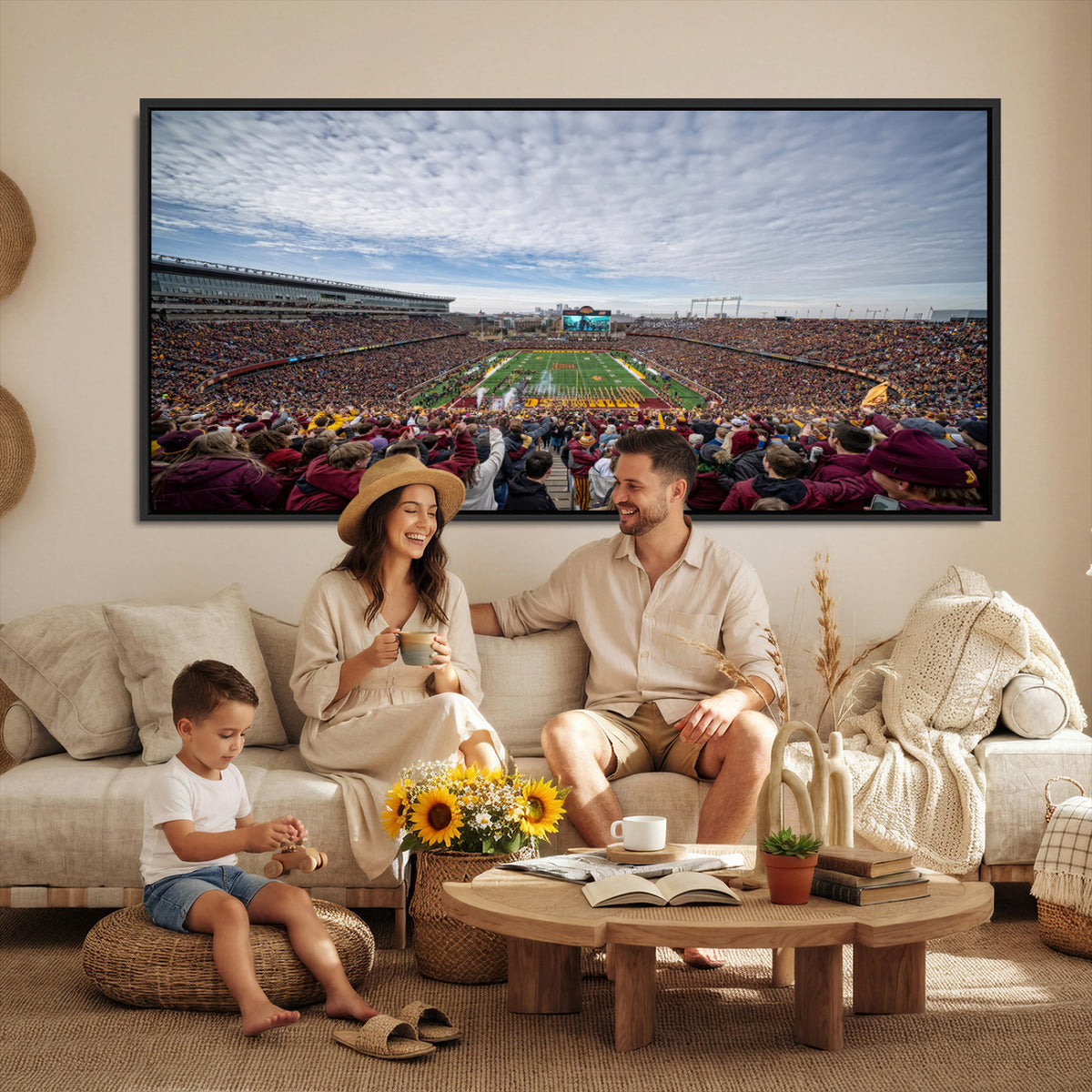 38459-PAN-FL-20X10 - University of Minnesota Golden Gophers Football Team Print - Minneapolis Huntington Bank Stadium Art