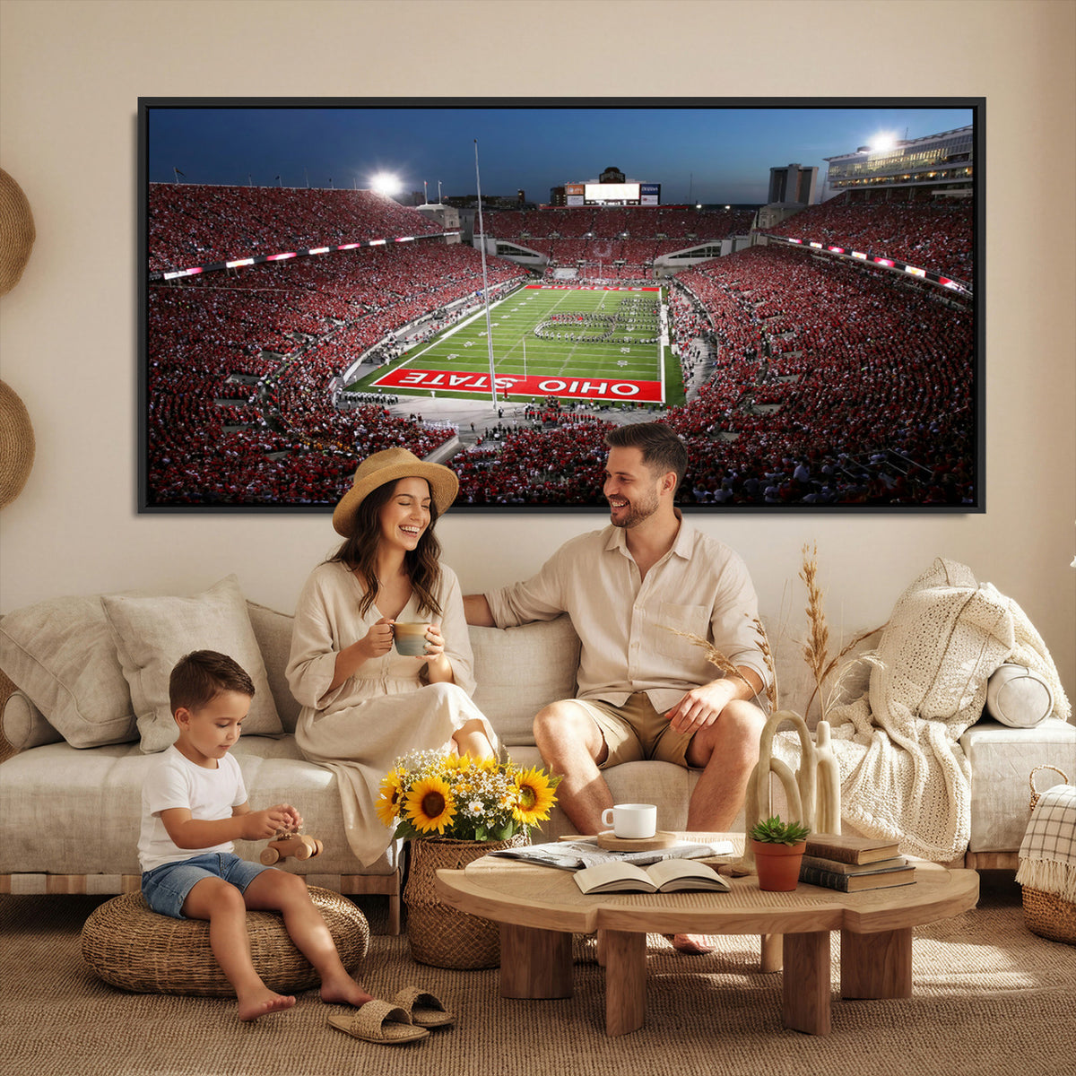 98743-PAN-FL-20X10 - Ohio State University Buckeyes Football Team Print - Columbus Ohio Stadium Wall Art Canvas Print
