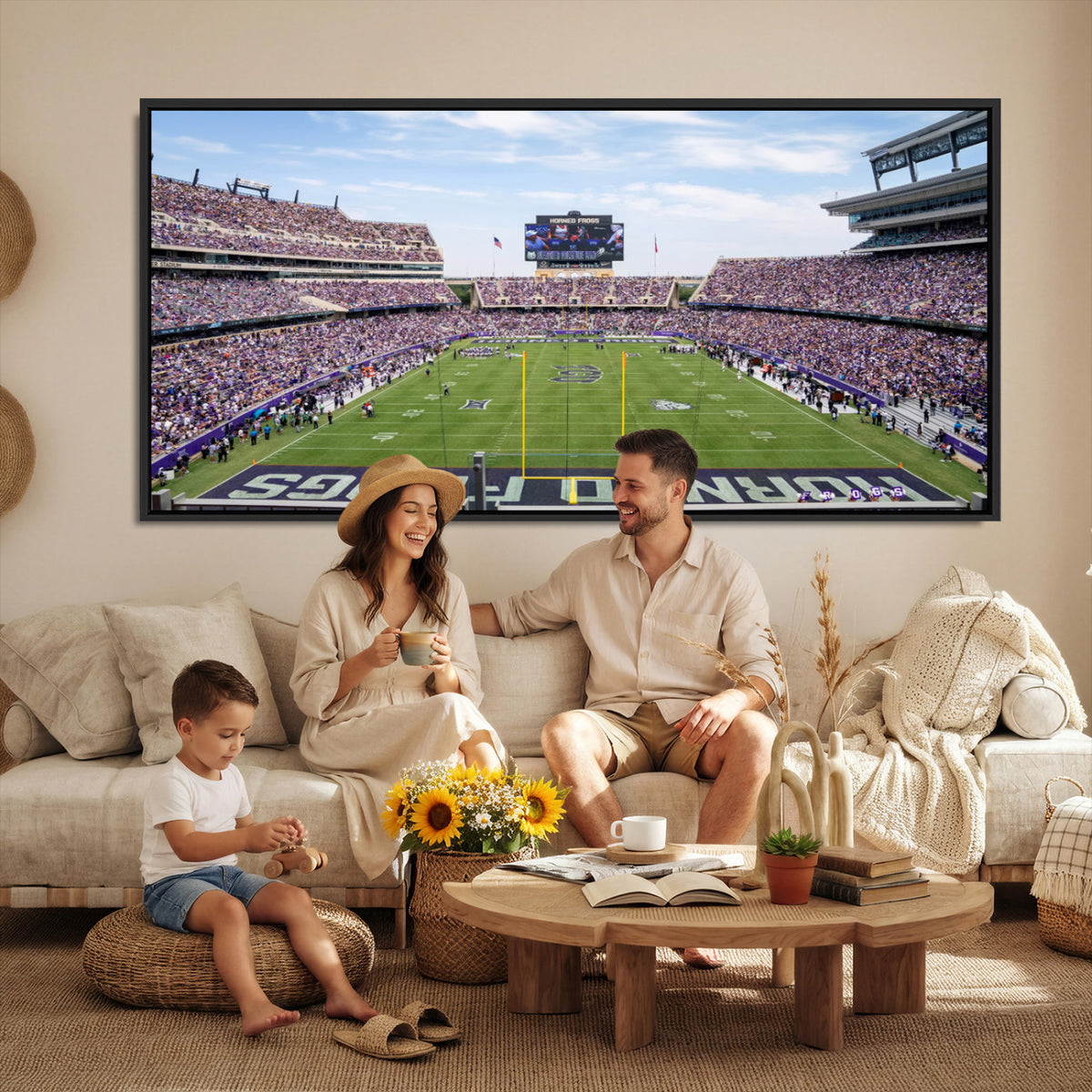 27650-PAN-FL-20X10 - TCU Horned Frogs Football Team Print - Fort Worth Amon G. Carter Stadium Wall Art Canvas Print