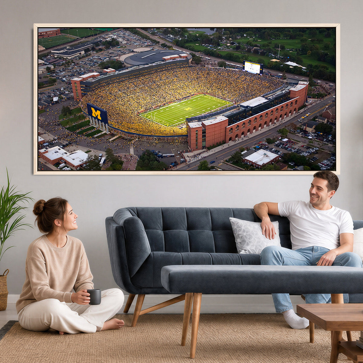 95248-PAN-FL-20X10 - University of Michigan Wolverines Football Team Print - Ann Arbor Michigan Stadium Wall Art Canvas