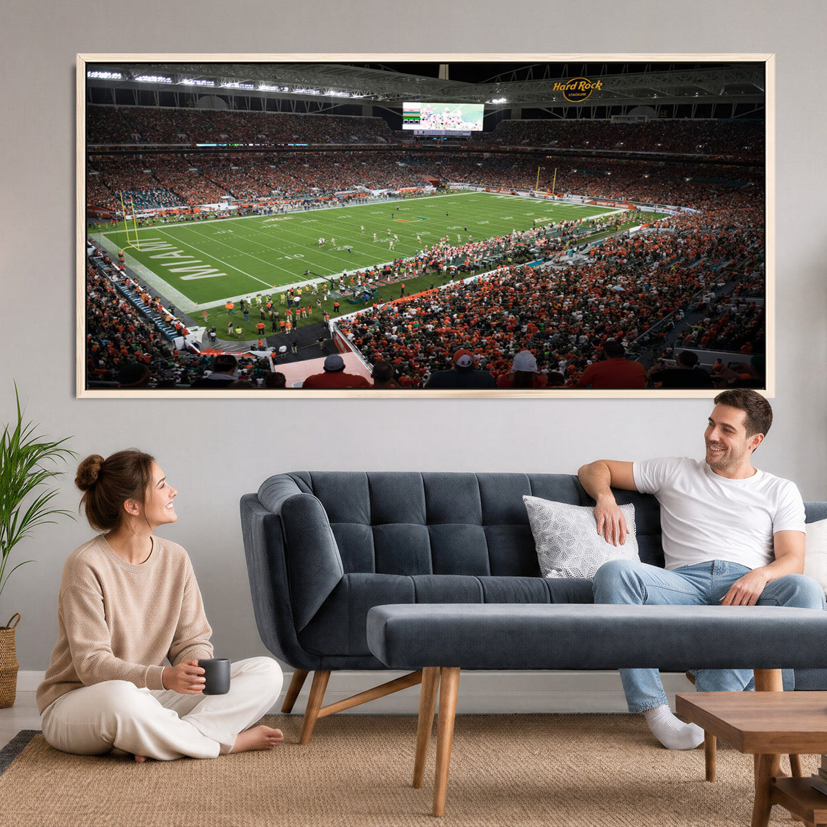 33698-PAN-FL-20X10 - Miami Hurricanes Football Team Print Canvas- Miami Hard Rock Stadium Wall Art Canvas Print