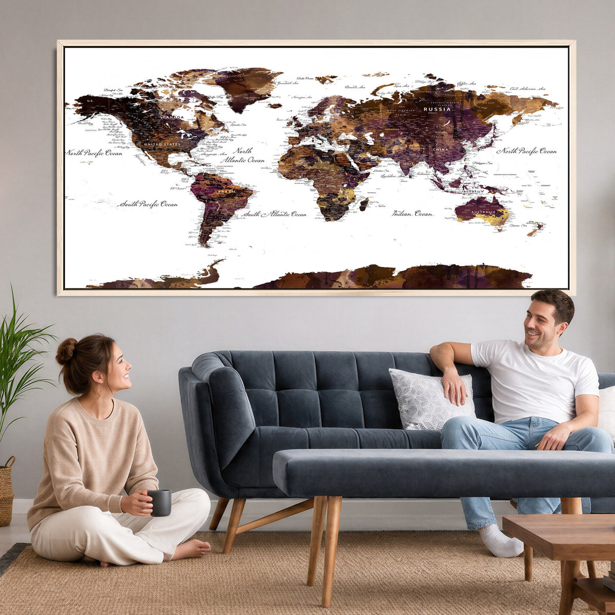50611-PAN-FL-20X10 - World Map Canvas Print | Detailed Map of the World Wall Art