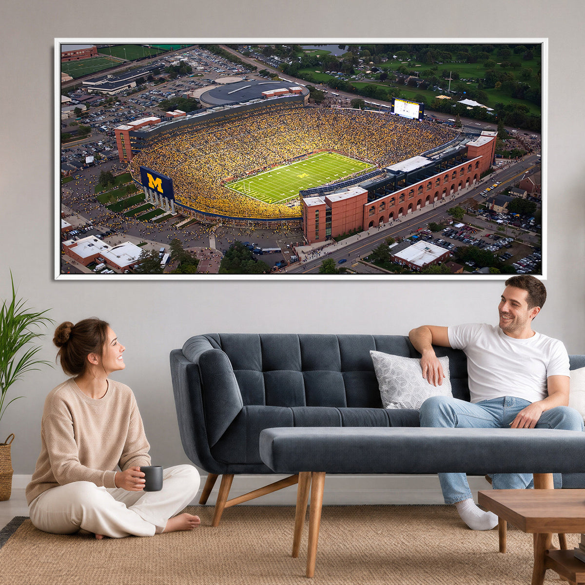 95248-PAN-FL-20X10 - University of Michigan Wolverines Football Team Print - Ann Arbor Michigan Stadium Wall Art Canvas