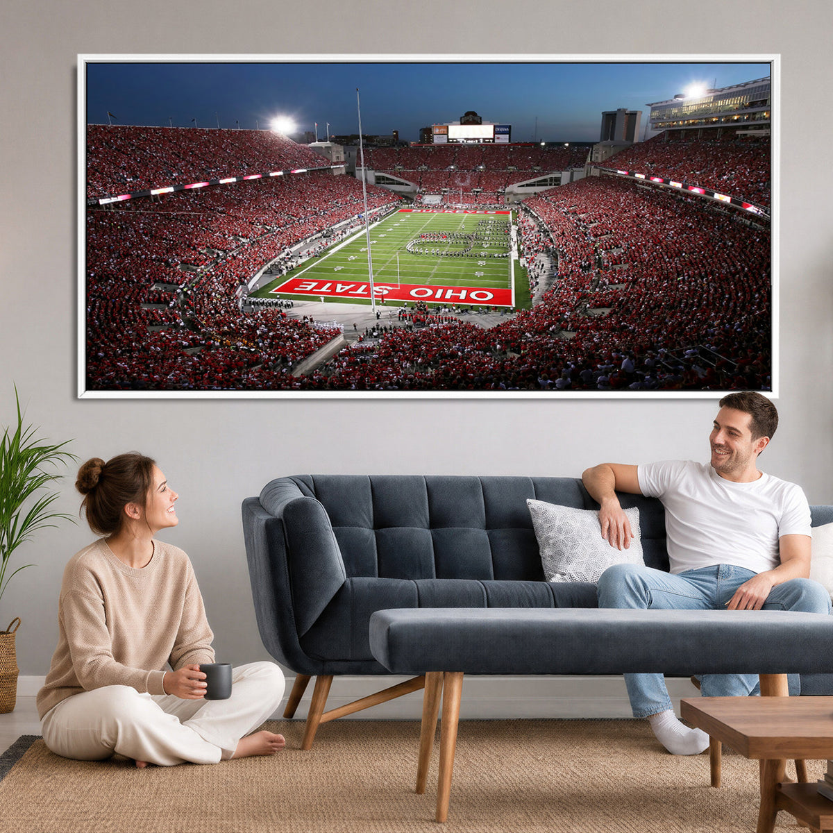 98743-PAN-FL-20X10 - Ohio State University Buckeyes Football Team Print - Columbus Ohio Stadium Wall Art Canvas Print