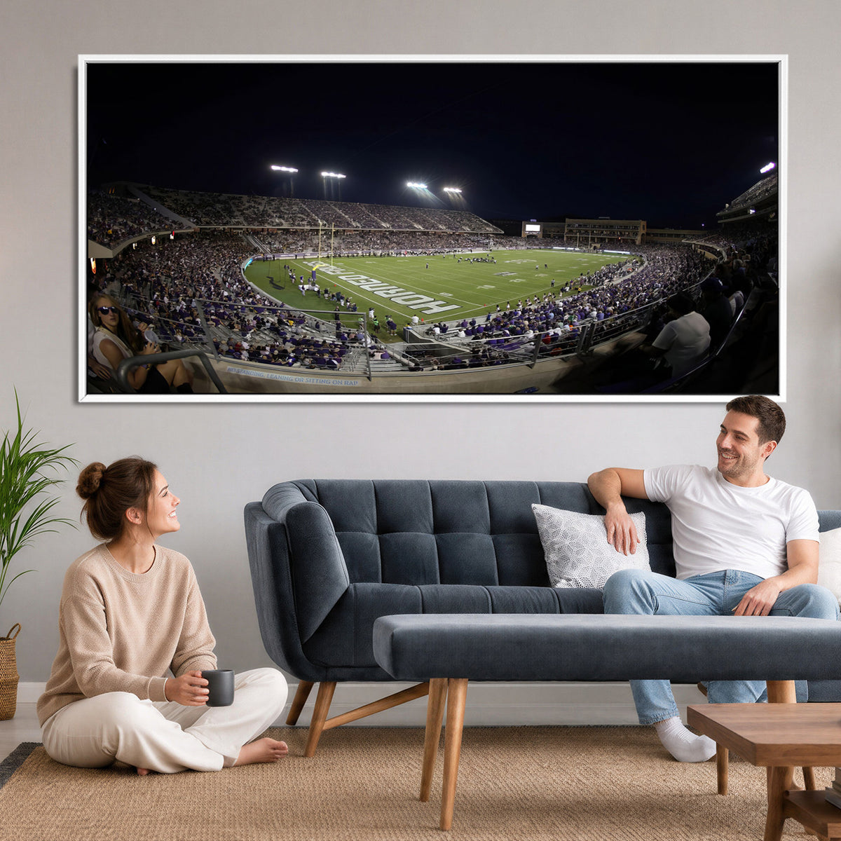 59222-PAN-FL-20X10 - TCU Horned Frogs Football Team Print - Fort Worth Amon G. Carter Stadium Wall Art Canvas Print.