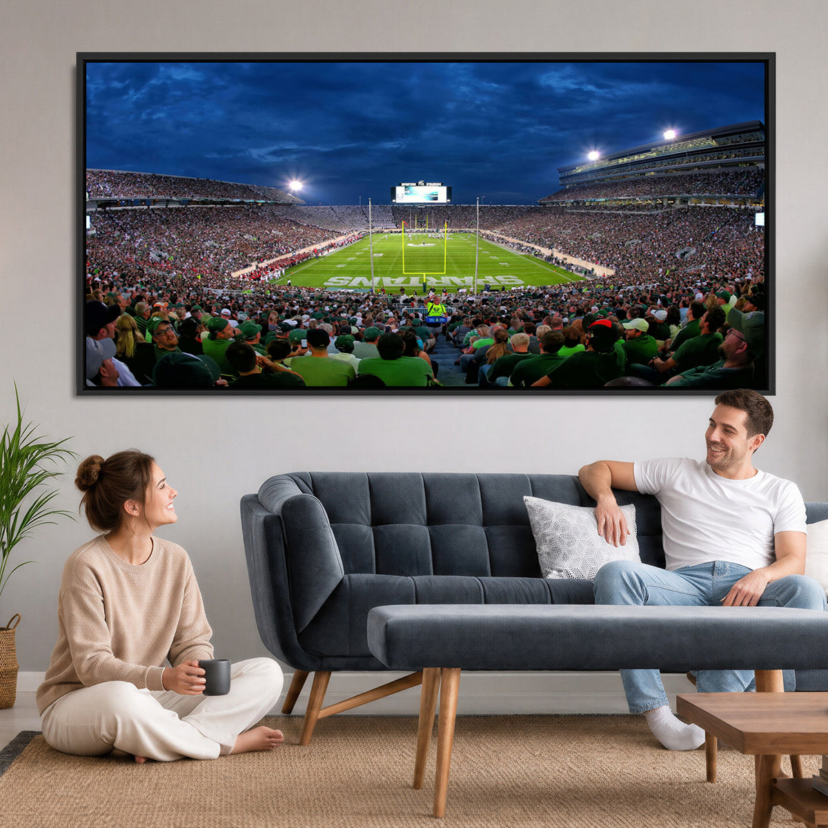 35248-PAN-FL-20X10 - Michigan State Spartans Football Team Print - East Lansing Spartan Stadium Wall Art Canvas Print