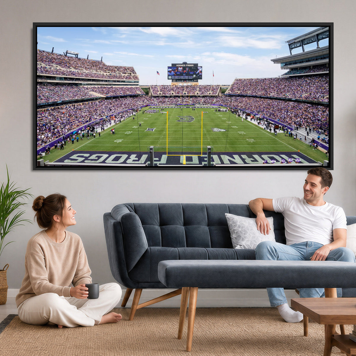 27650-PAN-FL-20X10 - TCU Horned Frogs Football Team Print - Fort Worth Amon G. Carter Stadium Wall Art Canvas Print