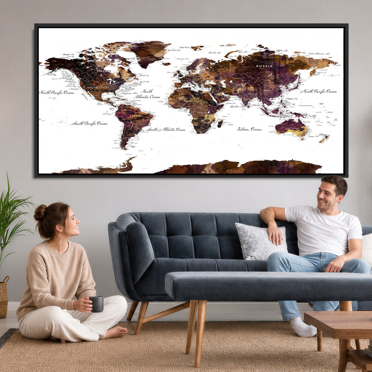 50611-PAN-FL-20X10 - World Map Canvas Print | Detailed Map of the World Wall Art