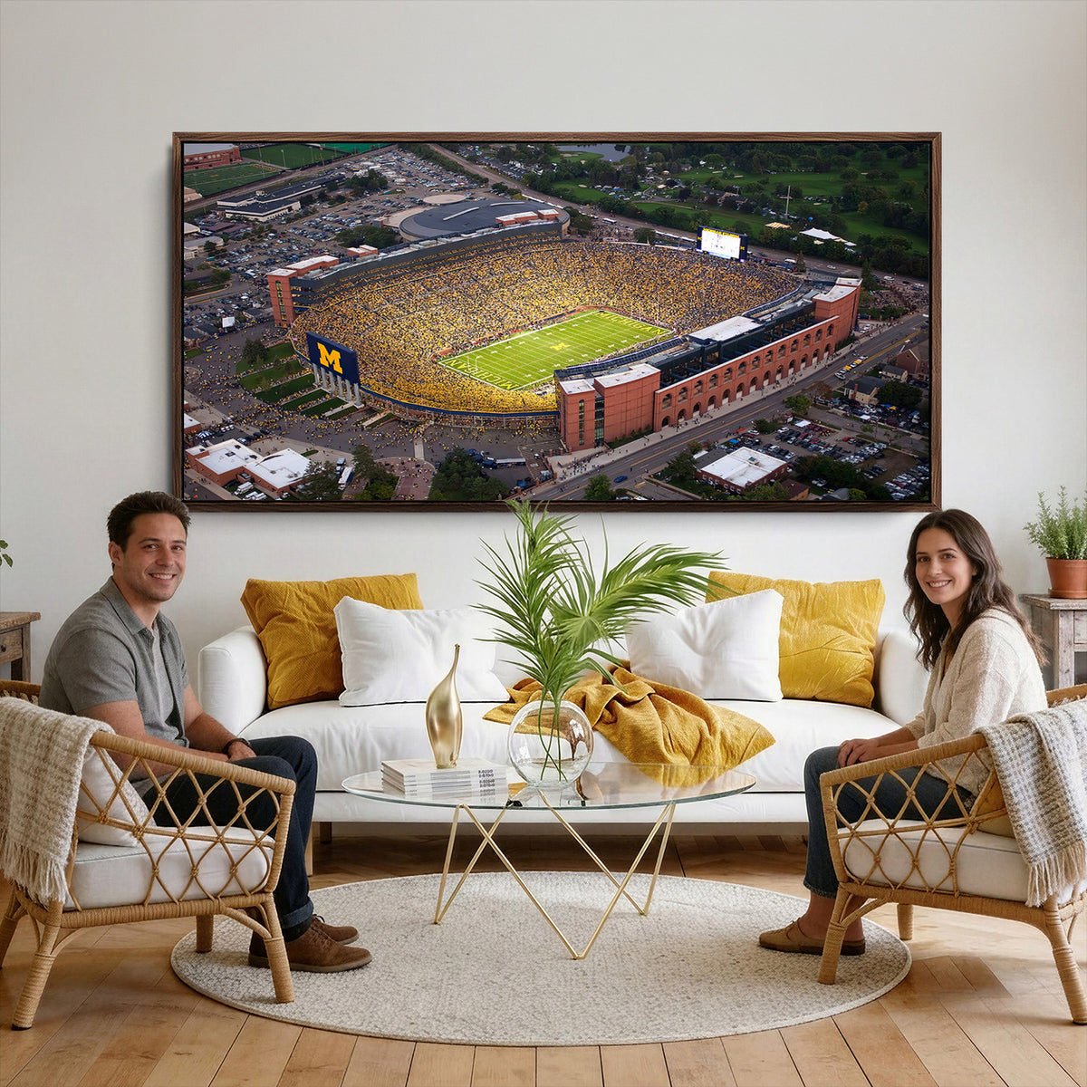 95248-PAN-FL-20X10 - University of Michigan Wolverines Football Team Print - Ann Arbor Michigan Stadium Wall Art Canvas