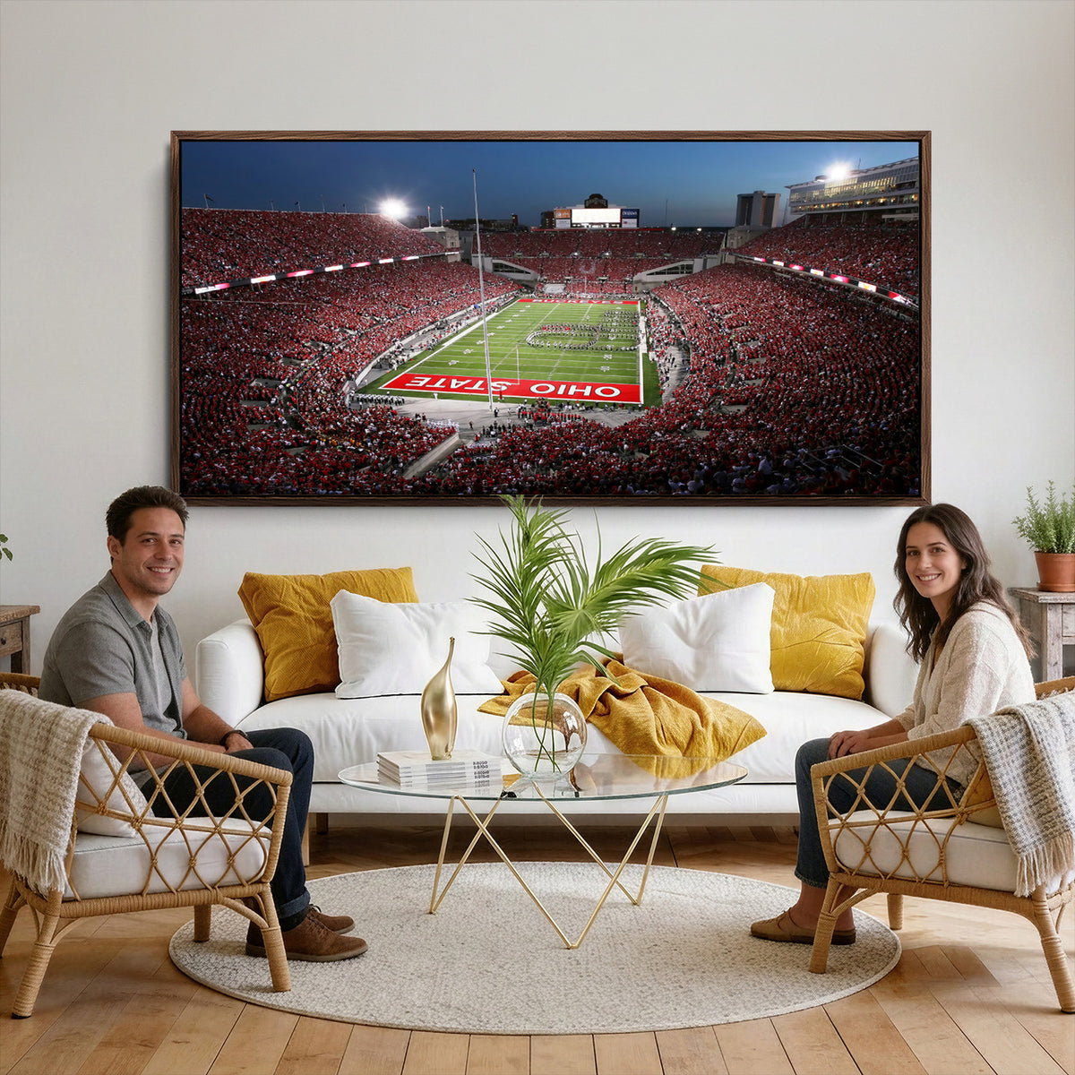 98743-PAN-FL-20X10 - Ohio State University Buckeyes Football Team Print - Columbus Ohio Stadium Wall Art Canvas Print