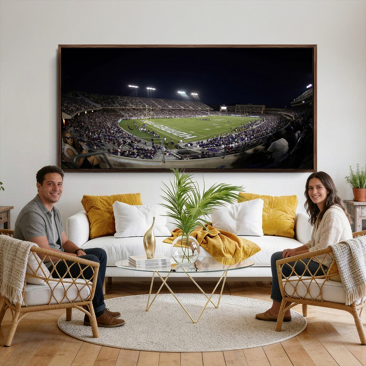 59222-PAN-FL-20X10 - TCU Horned Frogs Football Team Print - Fort Worth Amon G. Carter Stadium Wall Art Canvas Print.