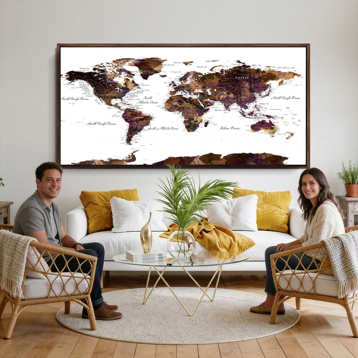 50611-PAN-FL-20X10 - World Map Canvas Print | Detailed Map of the World Wall Art