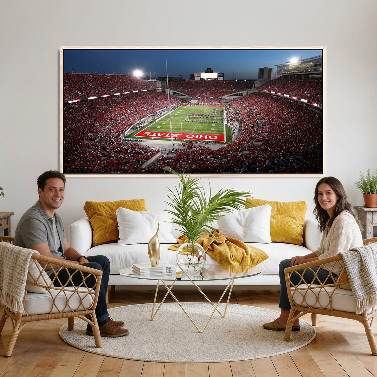 98743-PAN-FL-20X10 - Ohio State University Buckeyes Football Team Print - Columbus Ohio Stadium Wall Art Canvas Print