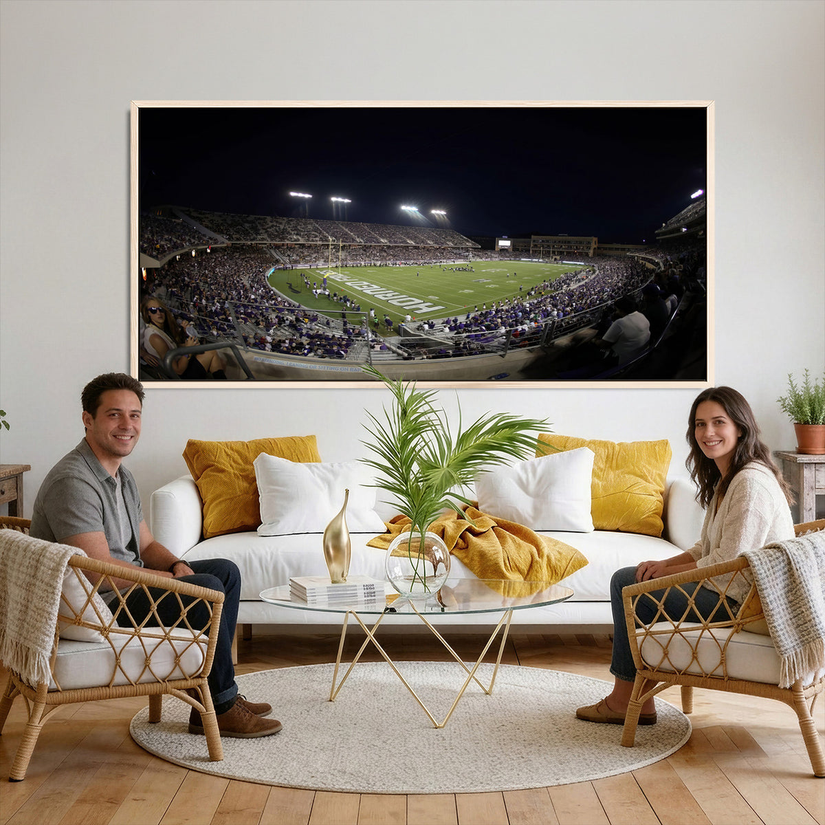 59222-PAN-FL-20X10 - TCU Horned Frogs Football Team Print - Fort Worth Amon G. Carter Stadium Wall Art Canvas Print.