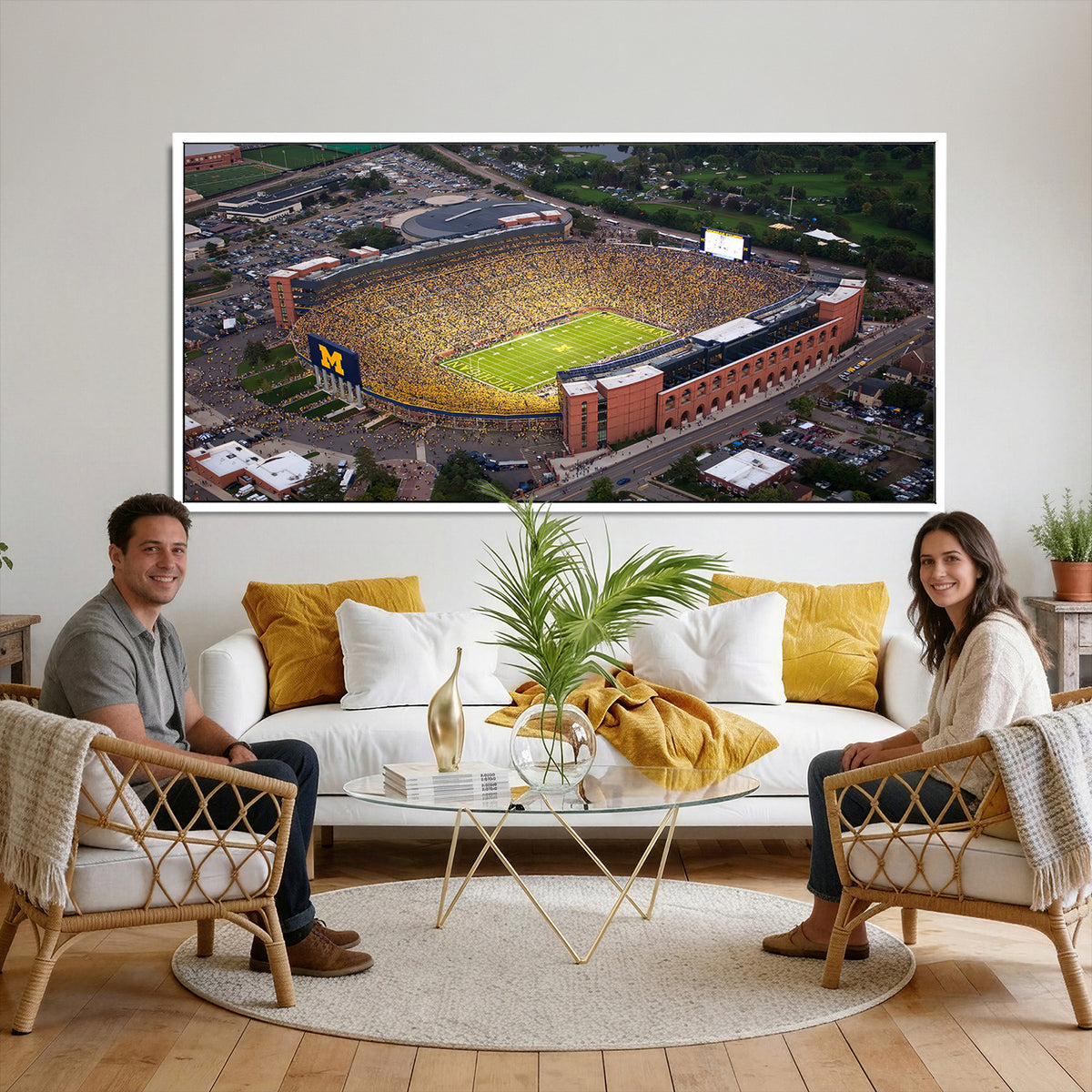 95248-PAN-FL-20X10 - University of Michigan Wolverines Football Team Print - Ann Arbor Michigan Stadium Wall Art Canvas