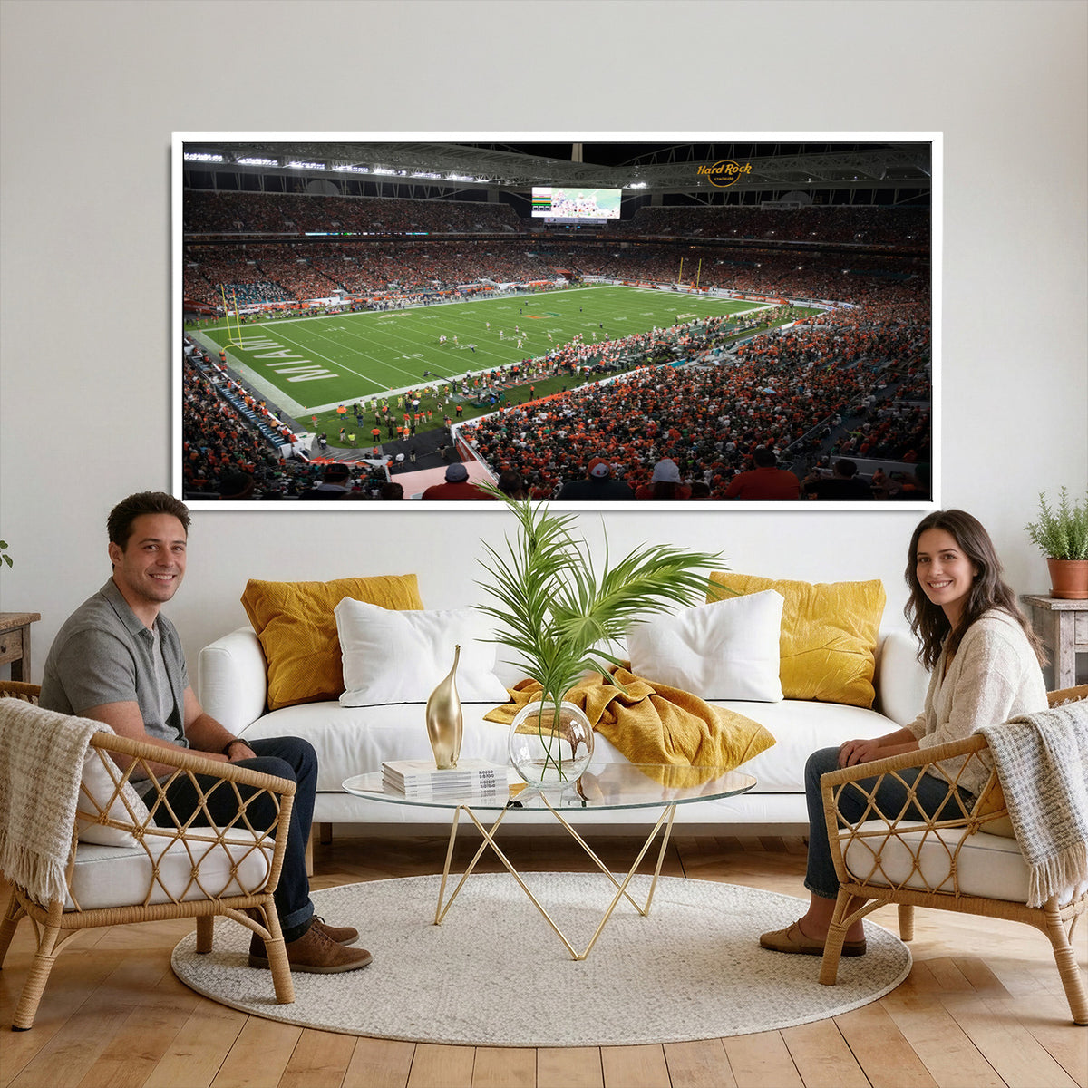 33698-PAN-FL-20X10 - Miami Hurricanes Football Team Print Canvas- Miami Hard Rock Stadium Wall Art Canvas Print