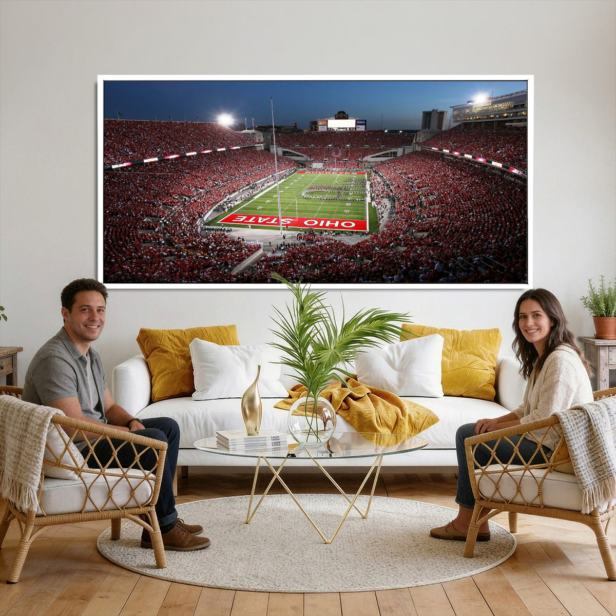 98743-PAN-FL-20X10 - Ohio State University Buckeyes Football Team Print - Columbus Ohio Stadium Wall Art Canvas Print