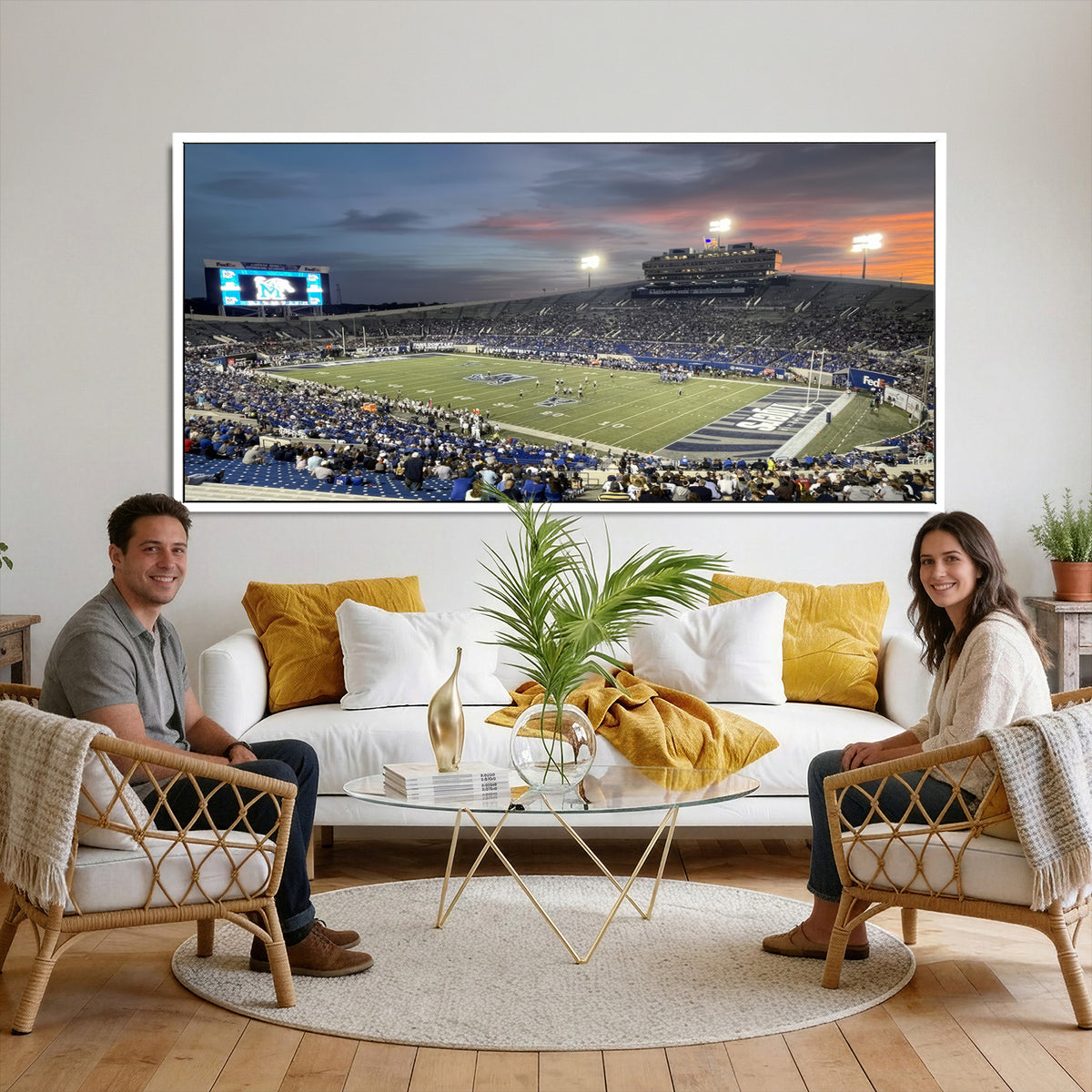 64409-PAN-FL-20X10 - Memphis Tigers Football Team Print - Memphis Simmons Bank Liberty Stadium Wall Art Canvas Print