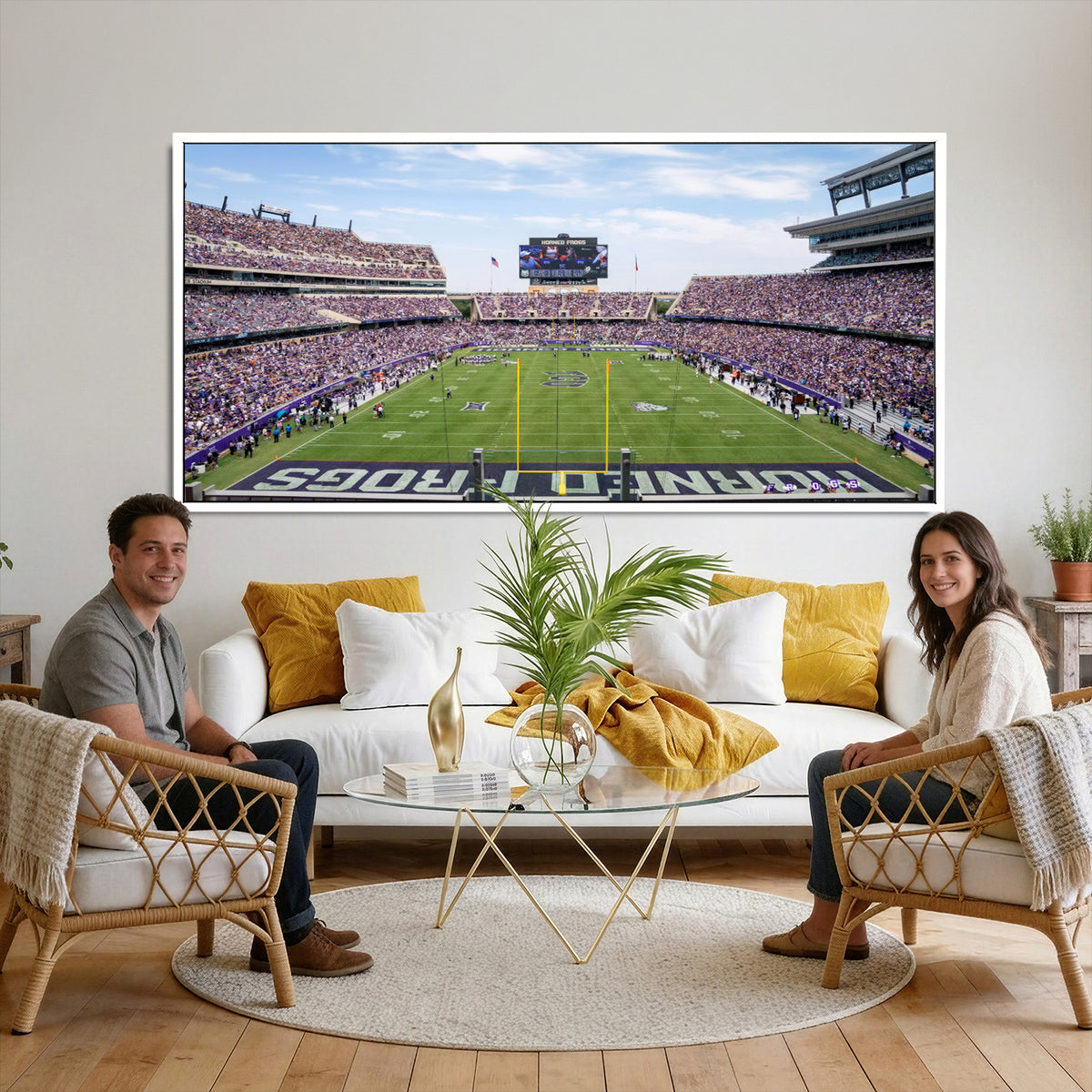 27650-PAN-FL-20X10 - TCU Horned Frogs Football Team Print - Fort Worth Amon G. Carter Stadium Wall Art Canvas Print