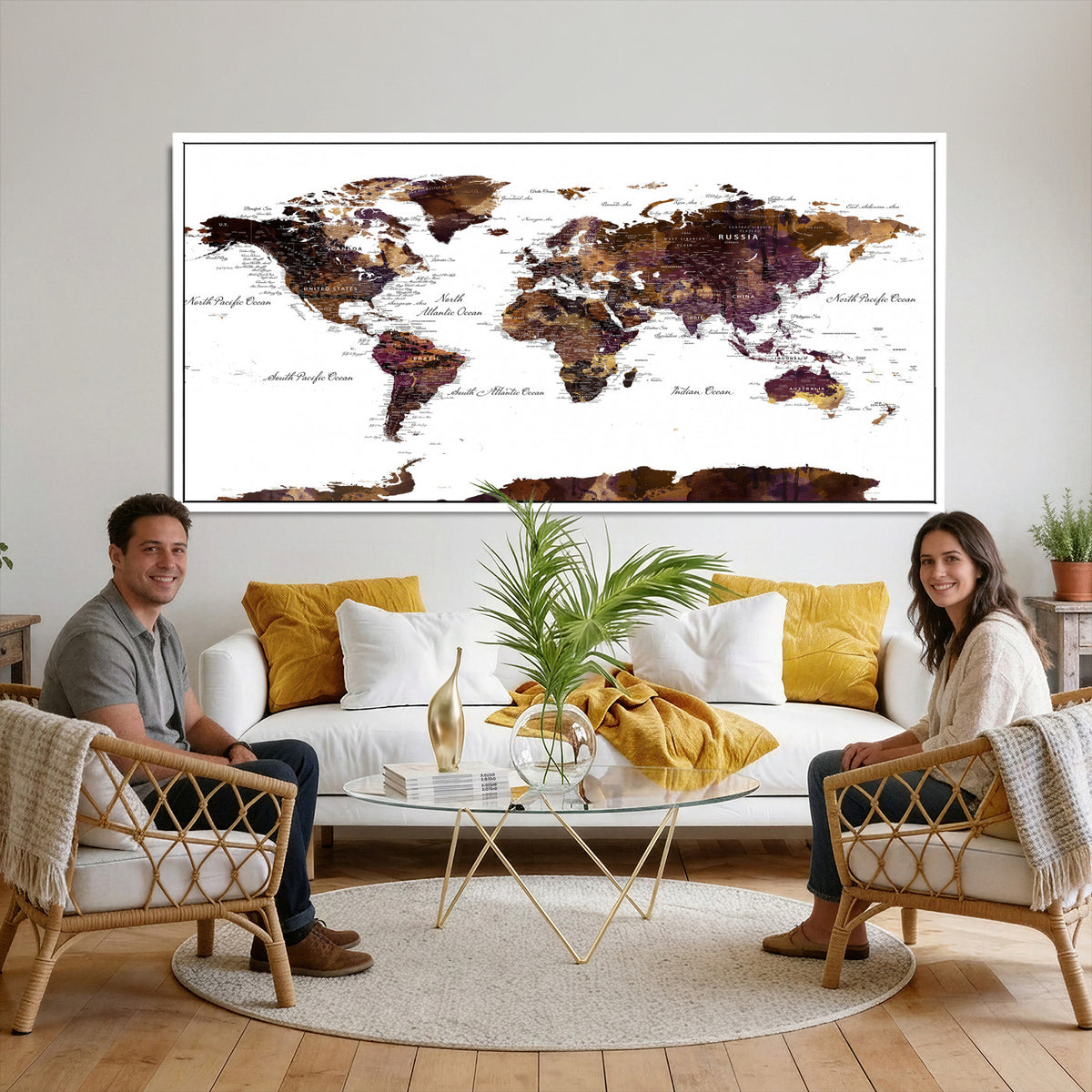 50611-PAN-FL-20X10 - World Map Canvas Print | Detailed Map of the World Wall Art