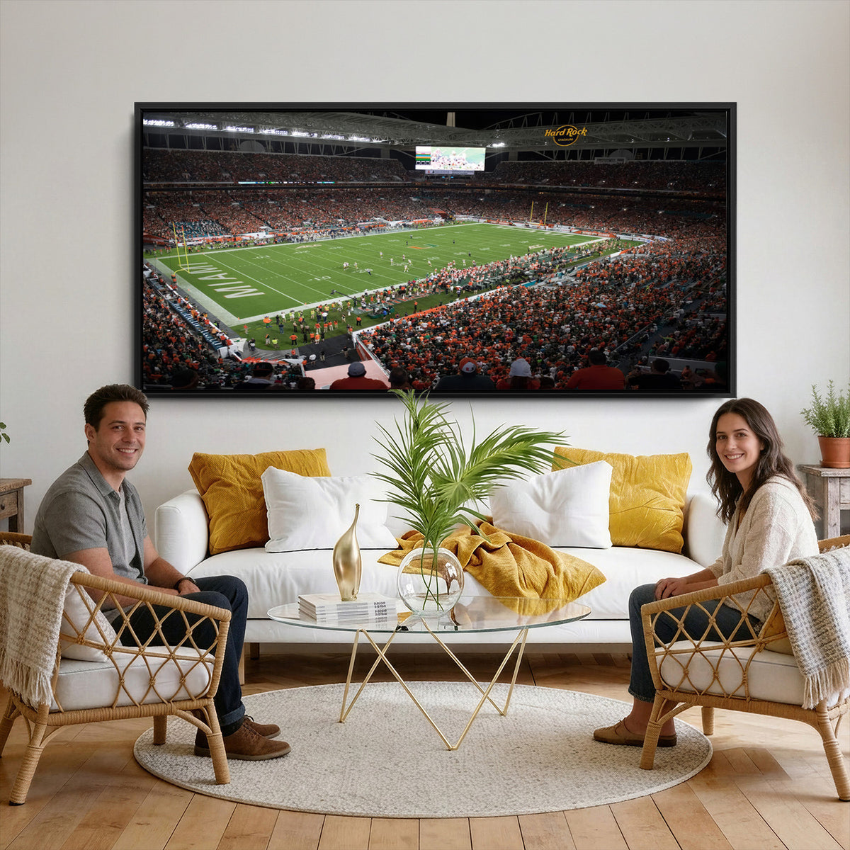 33698-PAN-FL-20X10 - Miami Hurricanes Football Team Print Canvas- Miami Hard Rock Stadium Wall Art Canvas Print