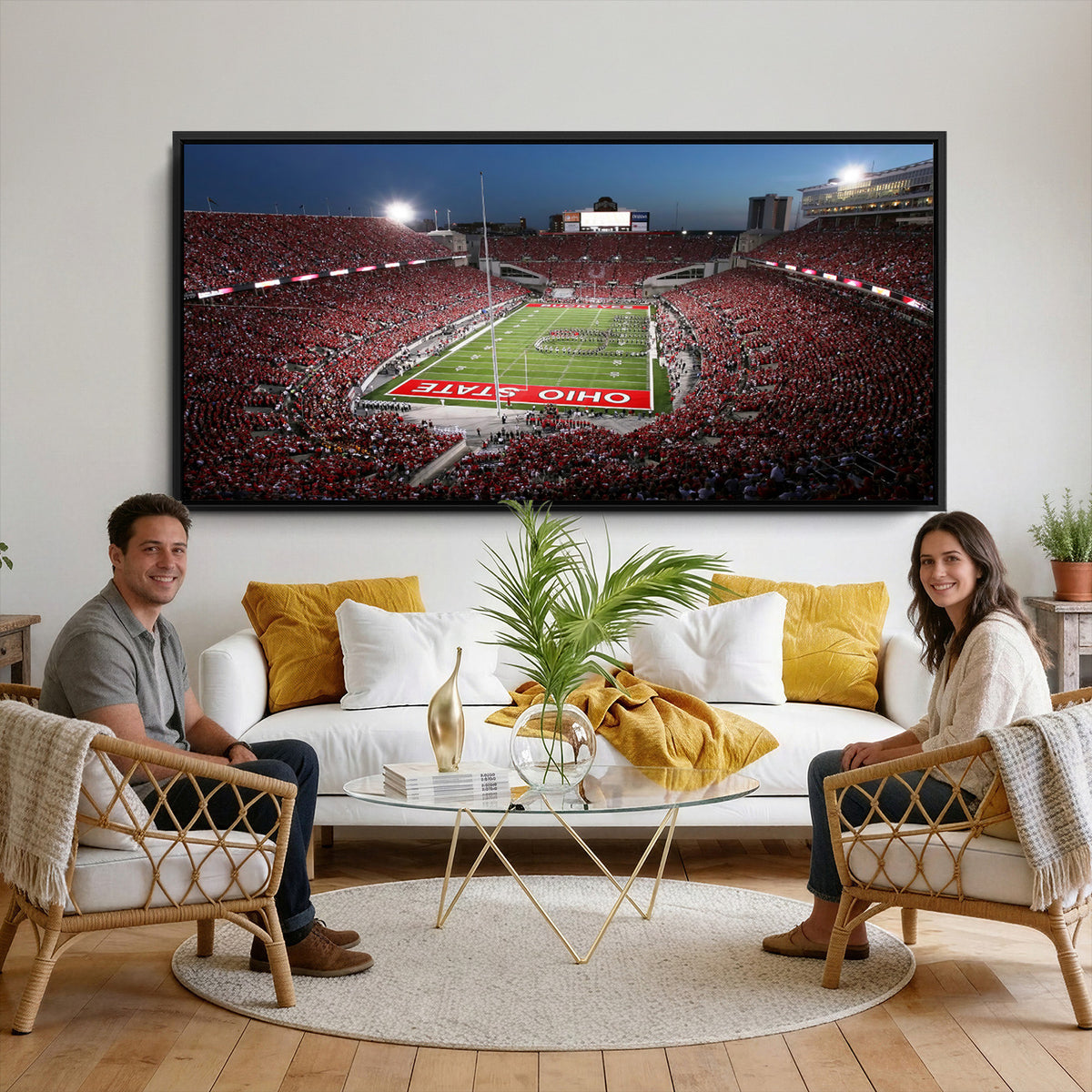 98743-PAN-FL-20X10 - Ohio State University Buckeyes Football Team Print - Columbus Ohio Stadium Wall Art Canvas Print