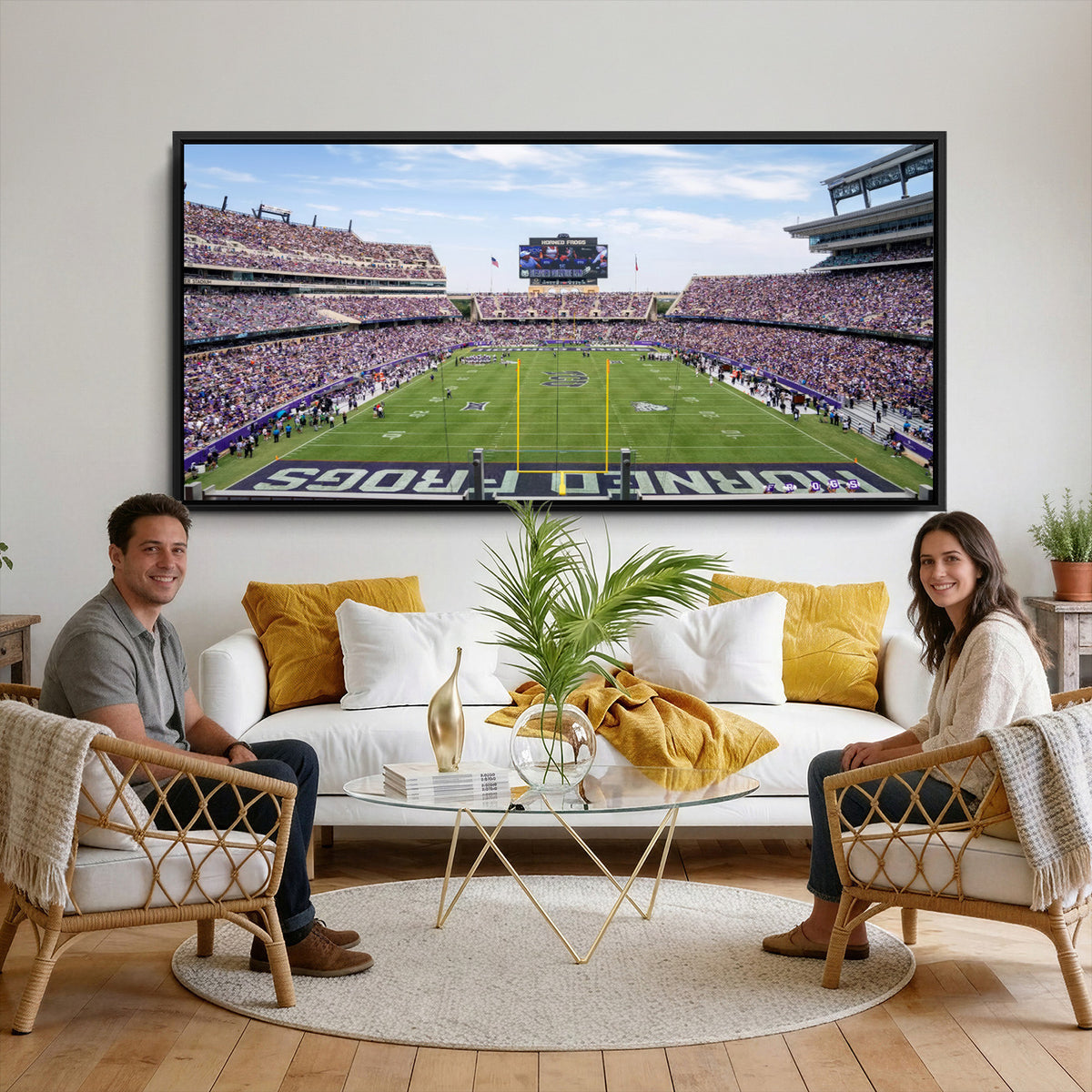 27650-PAN-FL-20X10 - TCU Horned Frogs Football Team Print - Fort Worth Amon G. Carter Stadium Wall Art Canvas Print