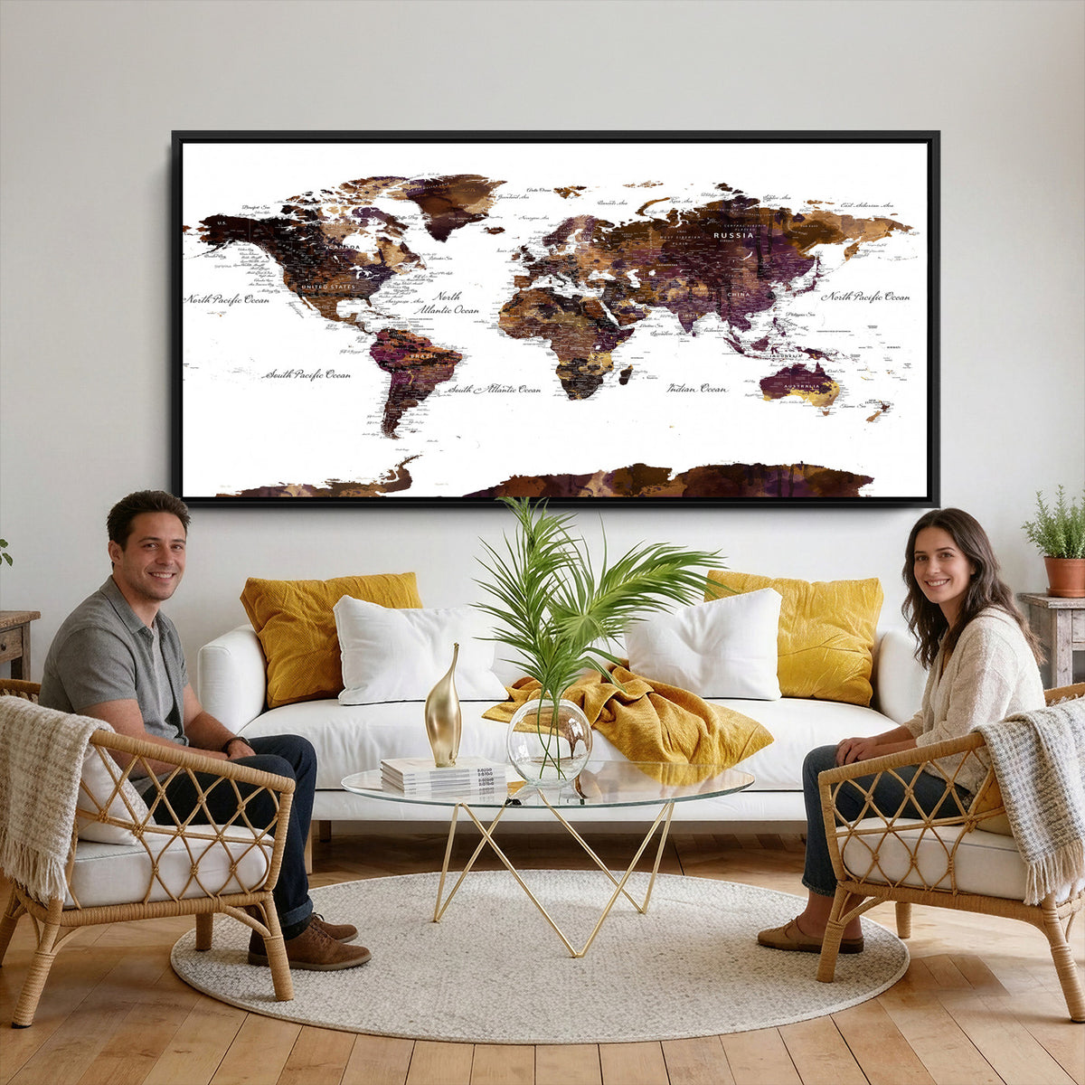 50611-PAN-FL-20X10 - World Map Canvas Print | Detailed Map of the World Wall Art
