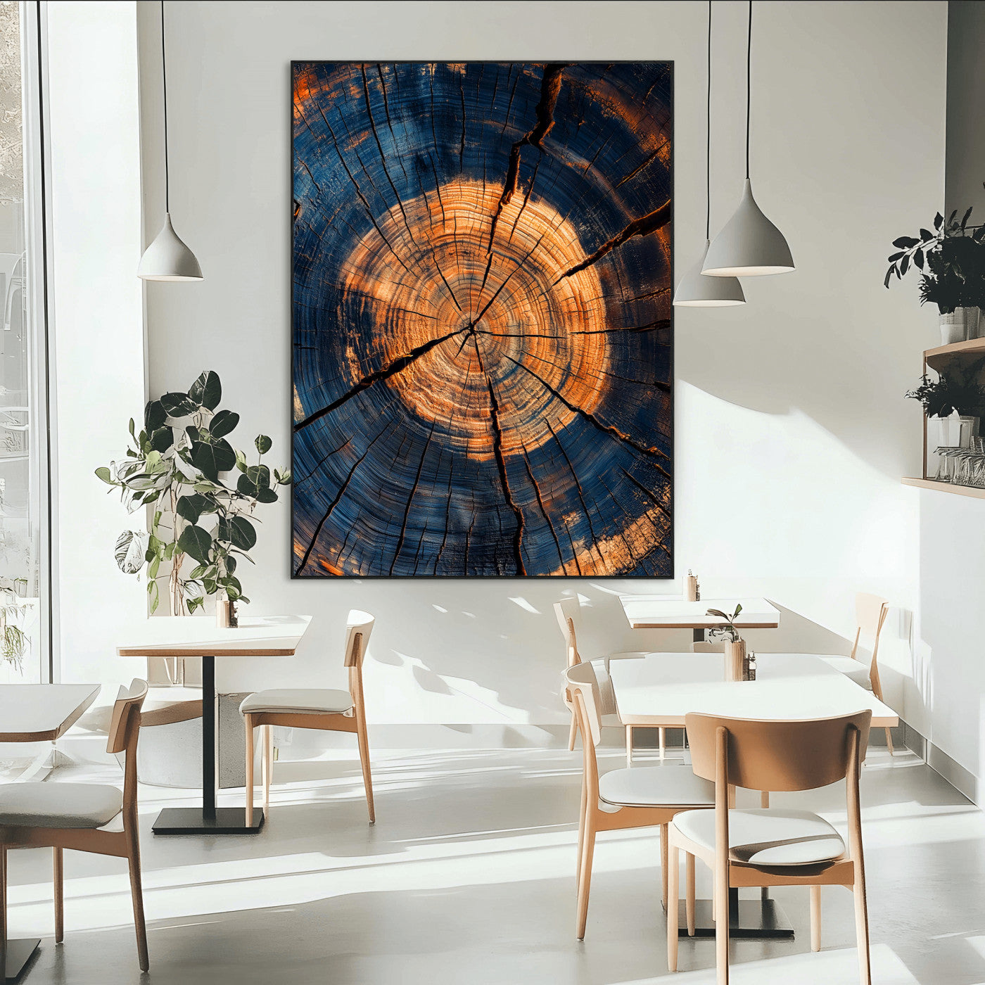 SEG-FC-51X34_Oversize - Tree Rings Wall Art Canvas Print, Framed Rustic Texture Art Picture Print, Wood Grain Perfect Rustic Industrial Decor Artwork