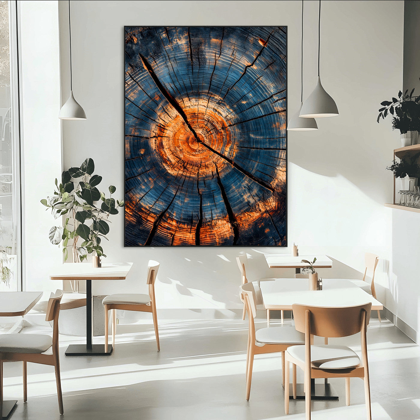 SEG-FC-51X34_Oversize - Tree Rings Wall Art Canvas Print, Framed Rustic Texture Art Picture Print, Wood Grain Perfect Rustic Industrial Decor Artwork
