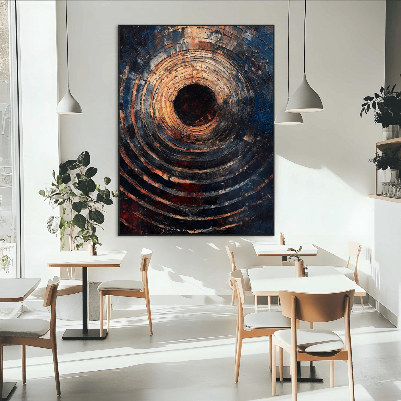 SEG-FC-51X34_Oversize - Textured Spiral Wall Art Canvas Print, Framed Abstract Void Art Picture Print, Wooden Vortex Perfect Modern Industrial Decor Artwork