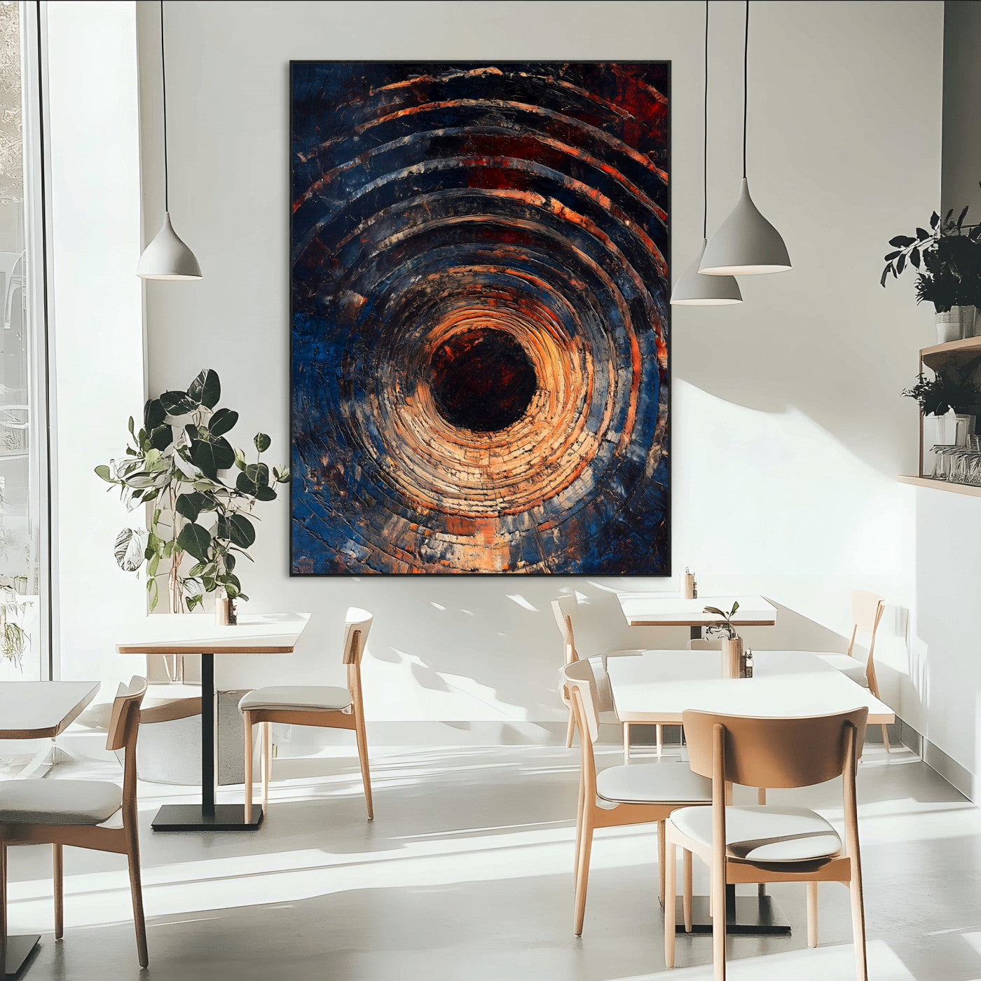 SEG-FC-51X34_Oversize - Textured Spiral Wall Art Canvas Print, Framed Abstract Void Art Picture Print, Wooden Vortex Perfect Modern Industrial Decor Artwork