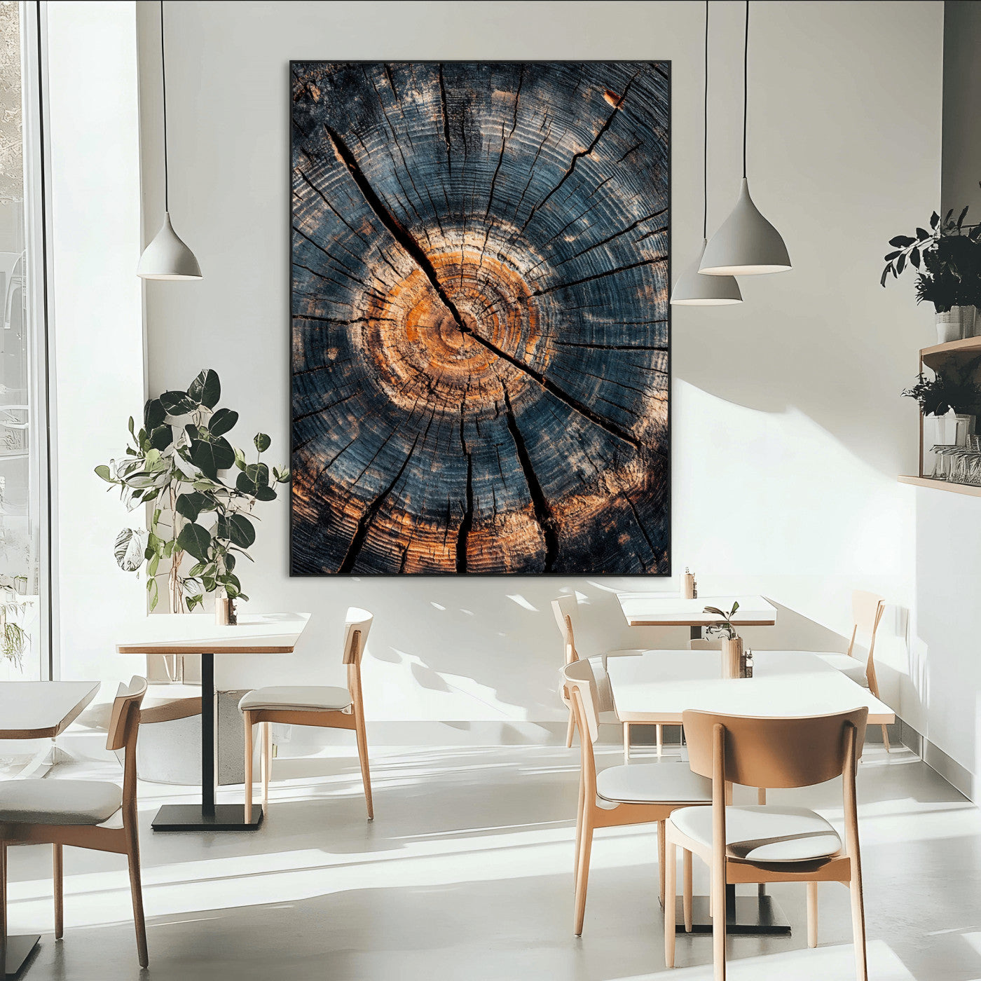 SEG-FC-51X34_Oversize - Tree Rings Wall Art Canvas Print, Framed Rustic Wood Art Picture Print, Natural Texture Perfect Rustic Decor Artwork