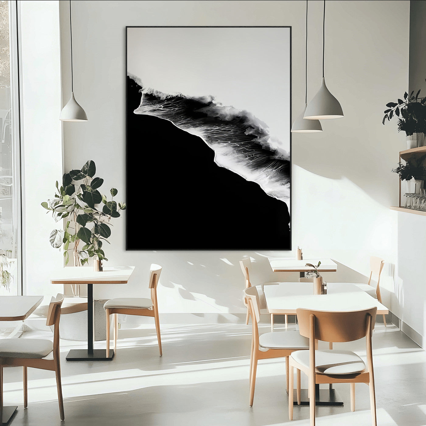 SEG-FC-51X34_Oversize - Ocean Wave Wall Art Canvas Print, Framed Abstract Wave Art Picture Print, Monochrome Sea Perfect Modern Minimal Decor Artwork