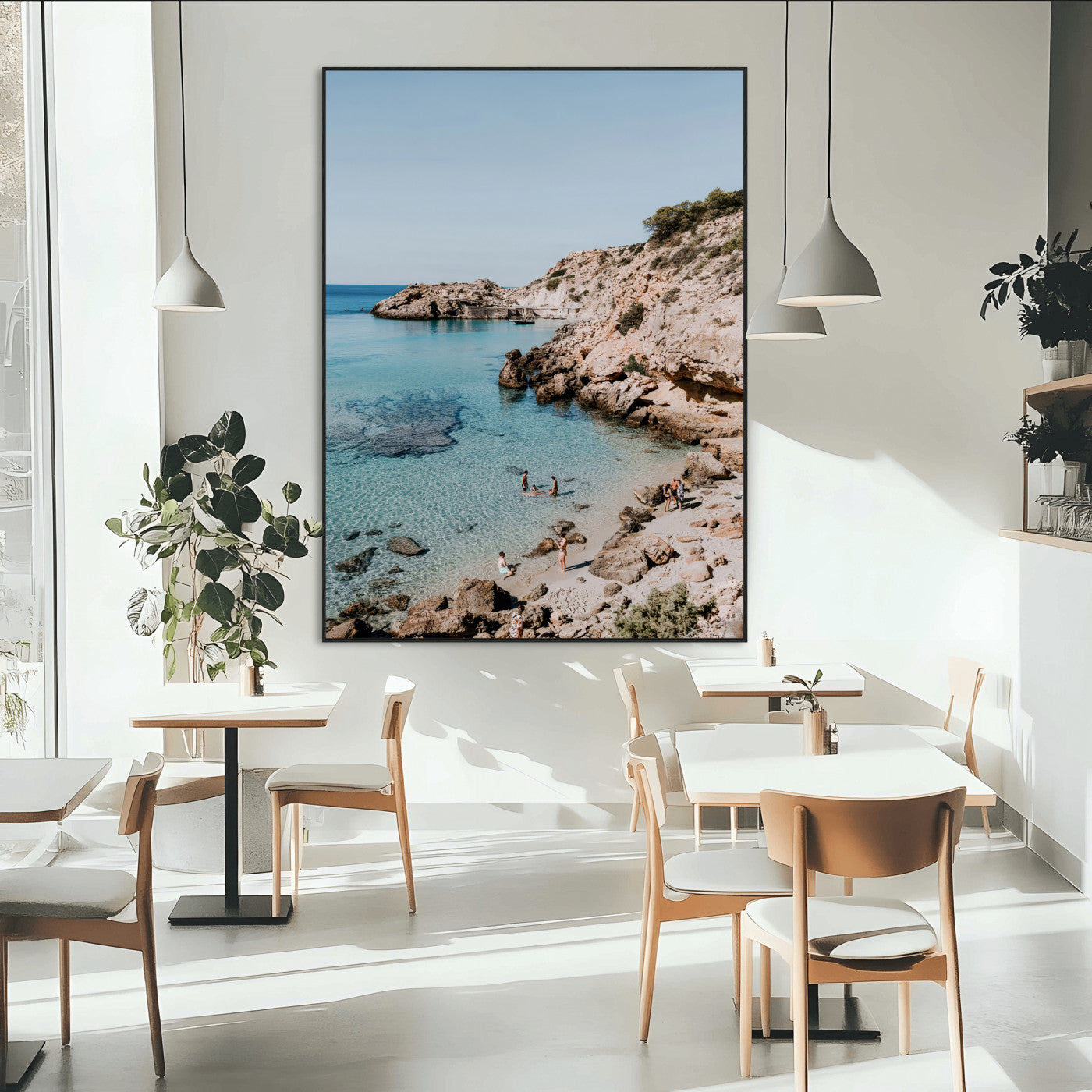 SEG-FC-51X34_Oversize - Turquoise Cove Wall Art Canvas Print, Framed Ibiza Beach Art Picture Print, Mediterranean Shore Perfect Boho Coastal Decor Artwork