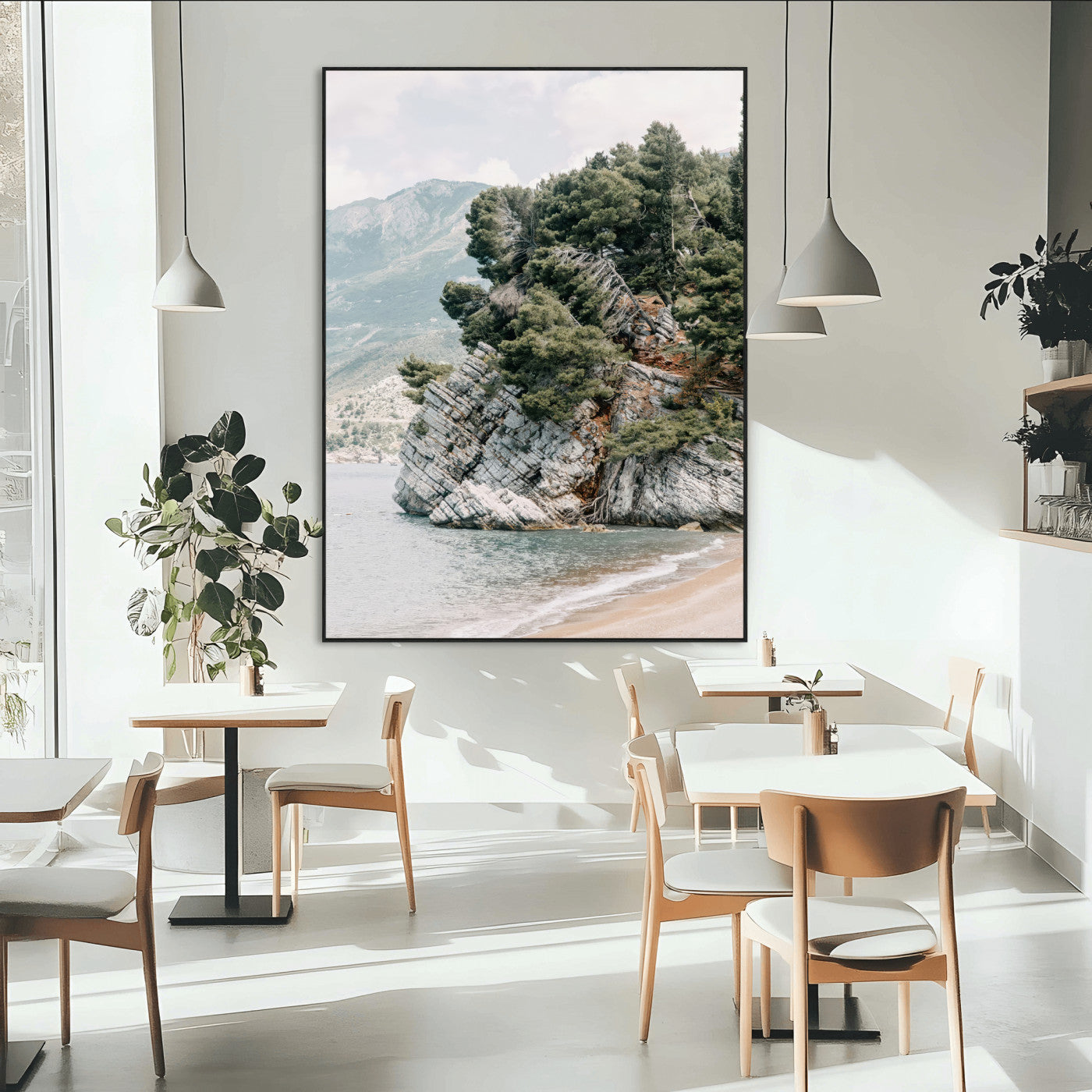 SEG-FC-51X34_Oversize - Beach Trees Wall Art Canvas Print, Framed Earthy Beachside Art Picture Print, Beachside Nature Perfect Rustic Coastal Decor Artwork