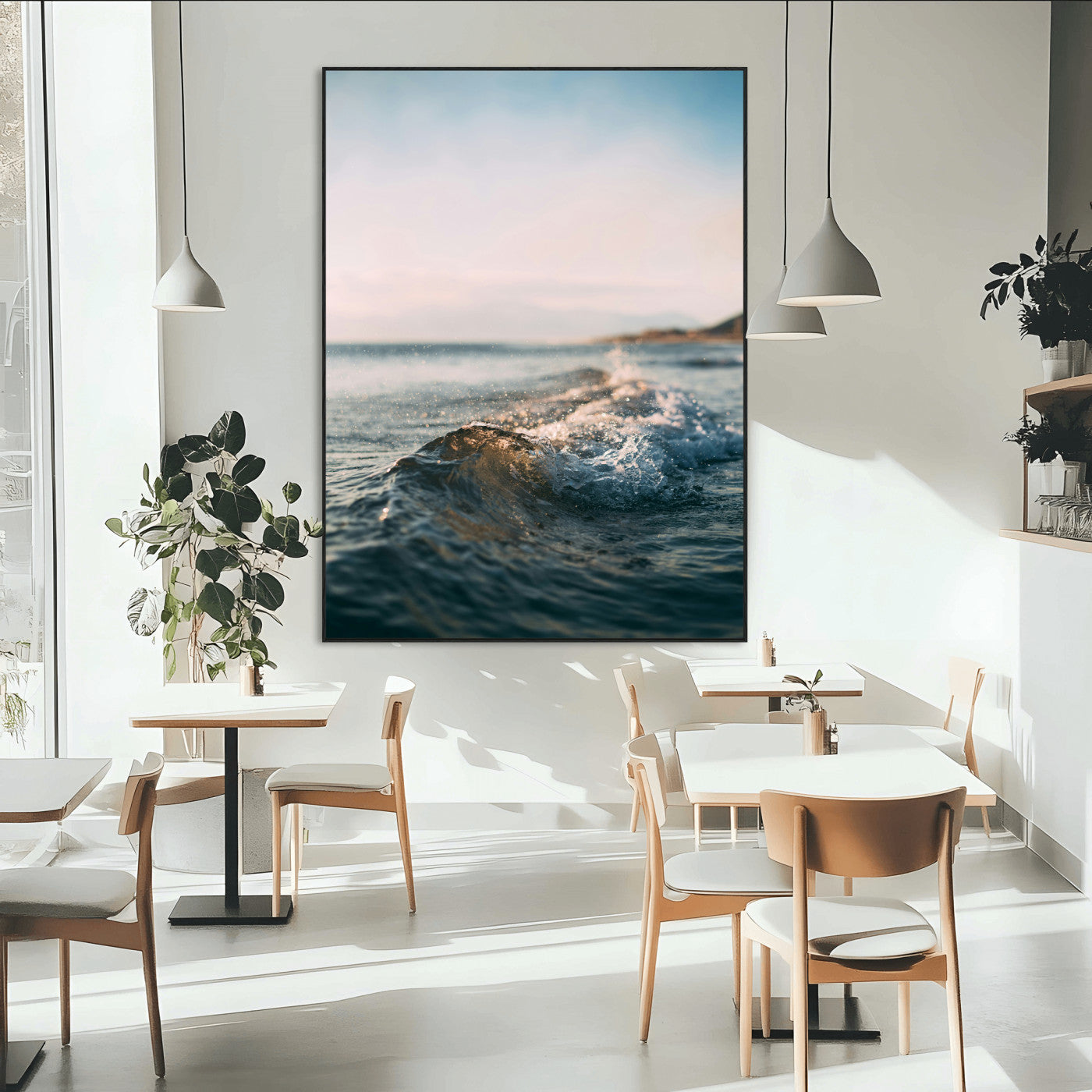 SEG-FC-51X34_Oversize - Ocean Waves Wall Art Canvas Print, Framed Coastal Serenity Art Picture Print, Golden Hour Perfect Modern Coastal Decor Artwork