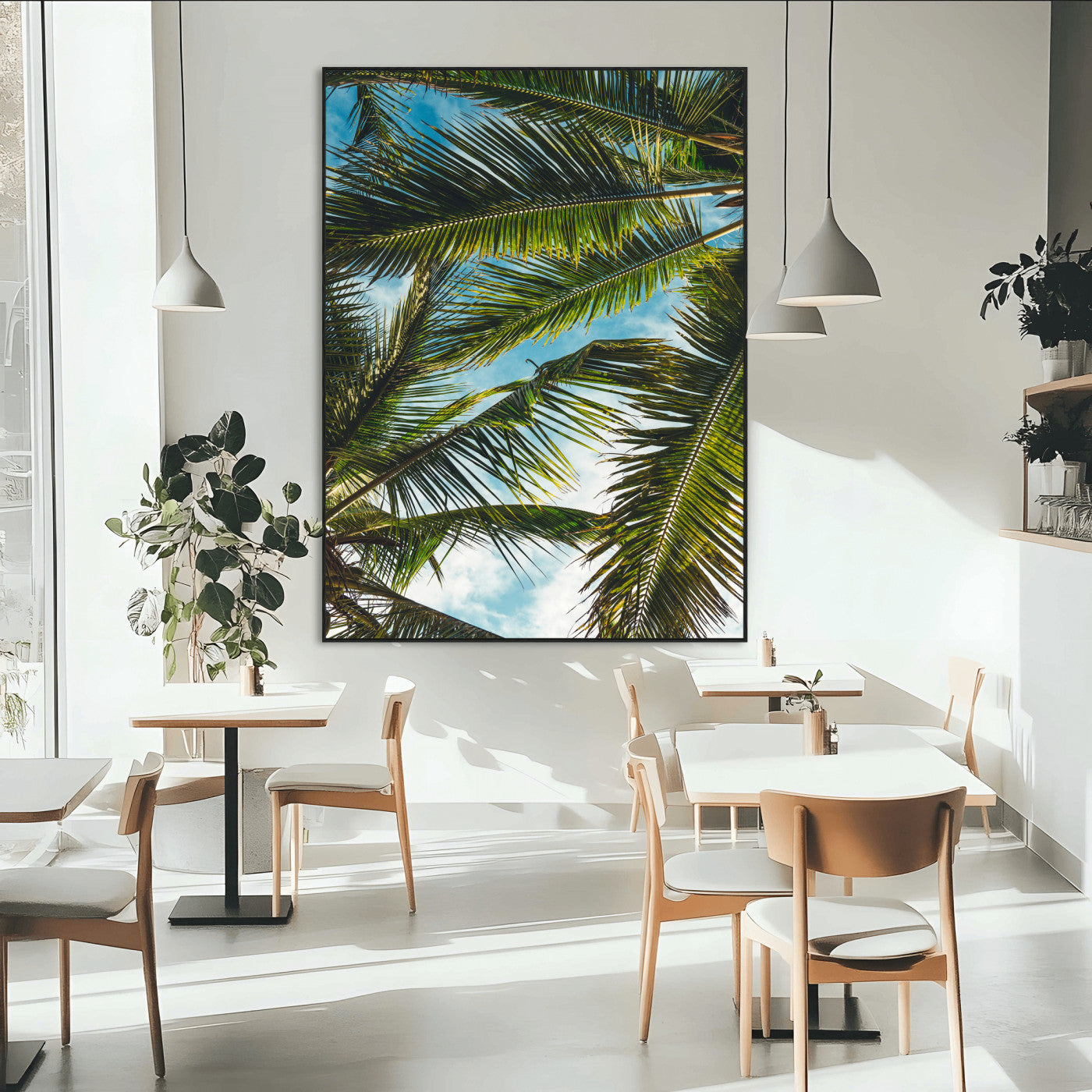 SEG-FC-51X34_Oversize - Palm Leaves Wall Art Canvas Print, Framed Tropical Vibes Art Picture Print, Green Foliage Perfect Tropical Boho Decor Artwork