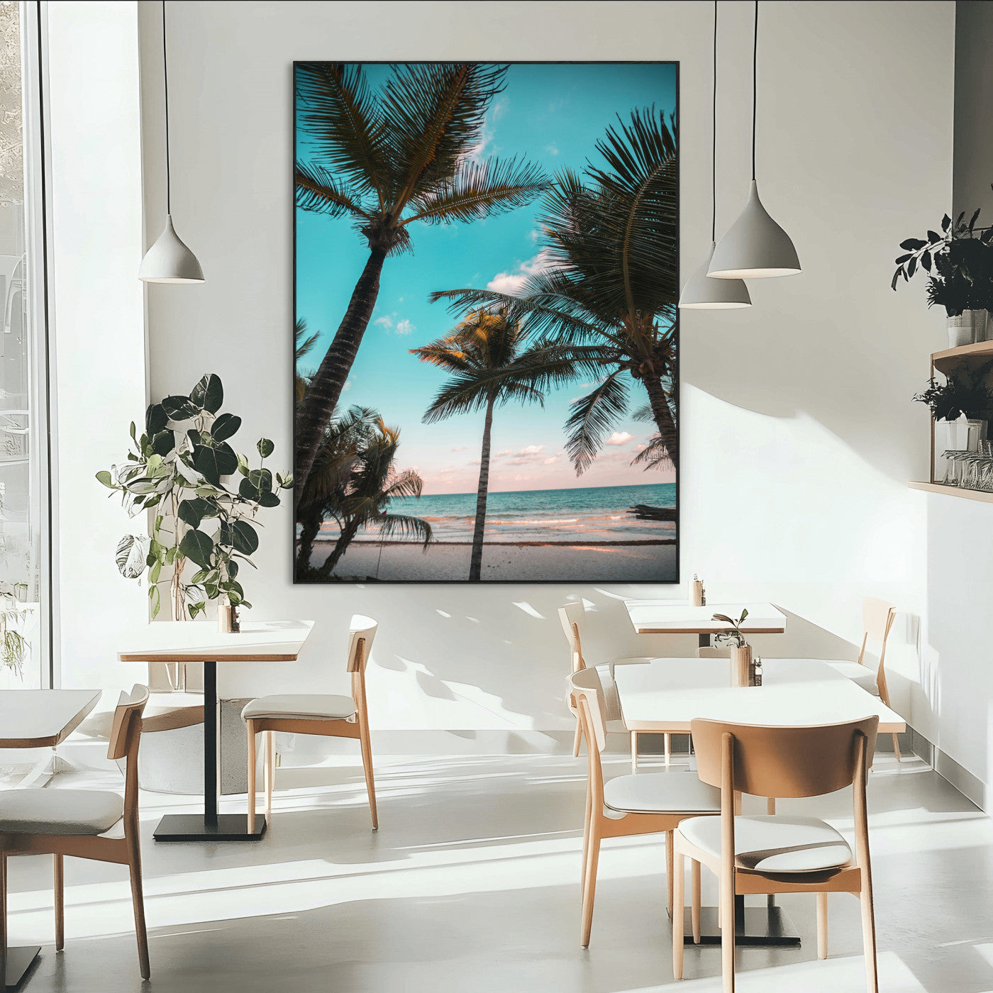 SEG-FC-51X34_Oversize - Palm Trees Wall Art Canvas Print, Framed Tropical Beach Art Picture Print, Ocean Breeze Perfect Tropical Coastal Decor Artwork