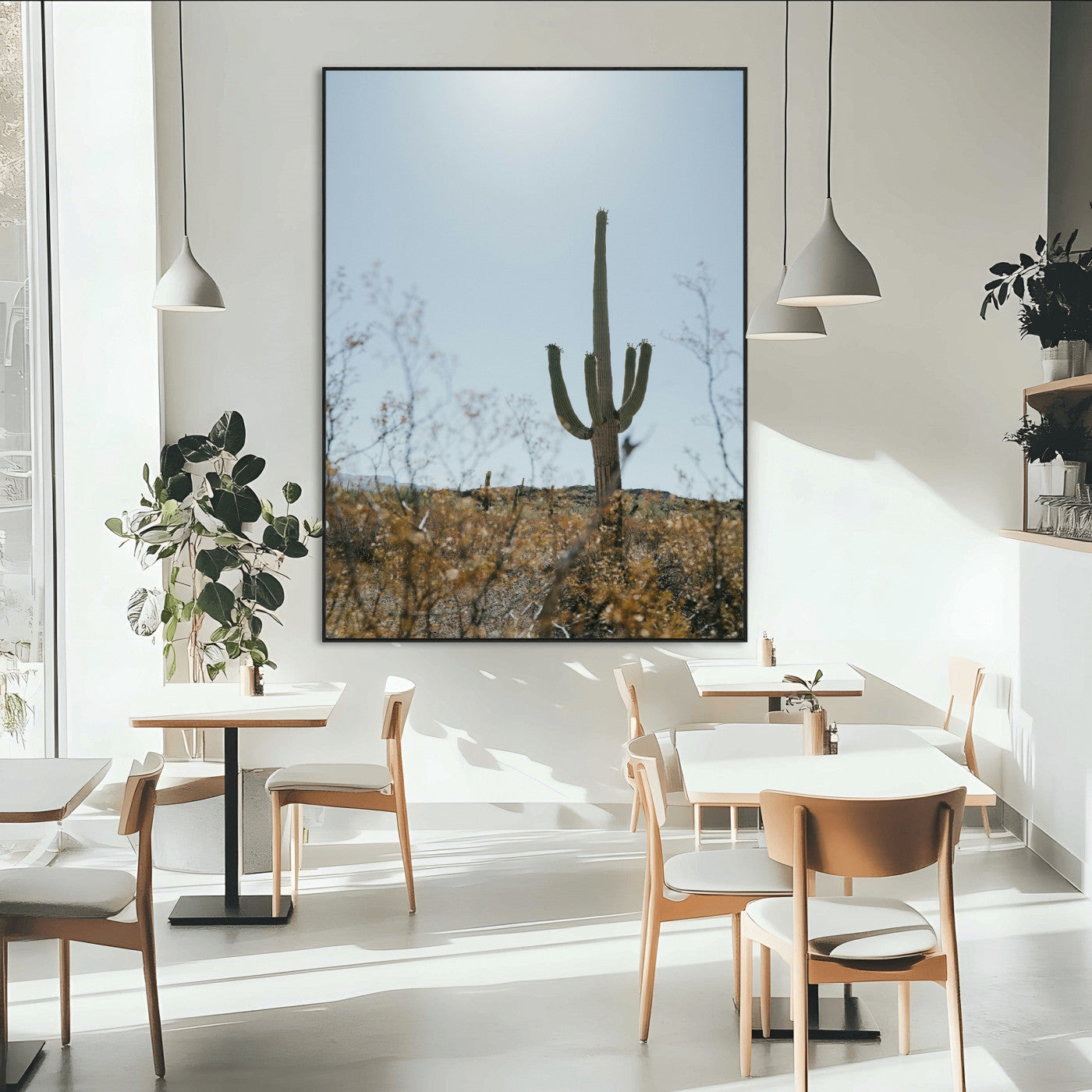 SEG-FC-51X34_Oversize - Saguaro Cactus Wall Art Canvas Print, Framed Desert Landscape Art Picture Print, Southwestern Aesthetic Perfect Southwestern Boho Decor Artwork